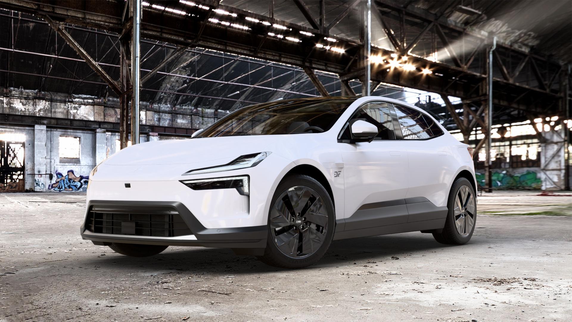 CMS C32-AERO Complete Black Gloss Felge mit Reifen schwarz in 20Zoll Winterfelge Alufelge auf weissem Polestar 4 0,0l 75kW (102 PS) 150kW AWD (204 ⬇️ mit 15mm Tieferlegung ⬇️ Old Industrial Hall_max_5300mm_2024 Frontansicht_1