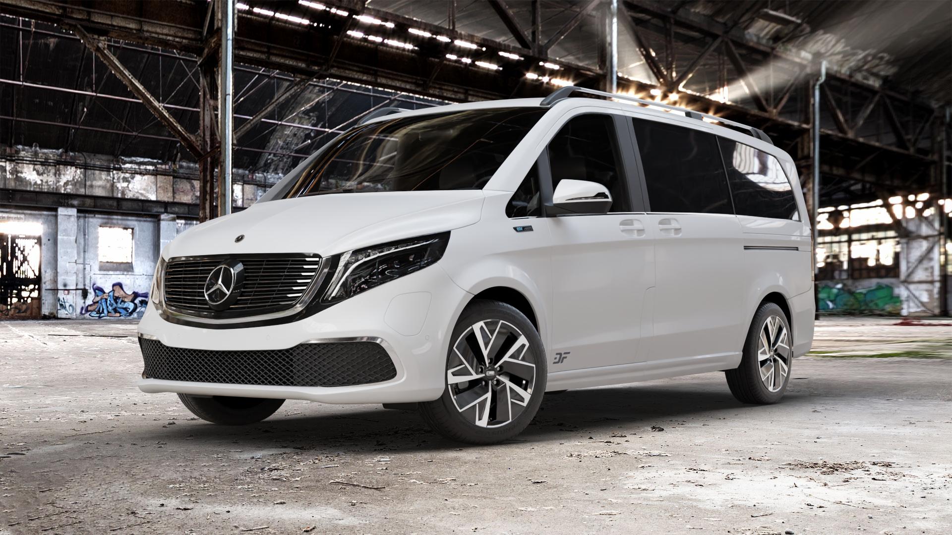 CMS C32-AERO Diamond Black Gloss Felge mit Reifen silber schwarz in 18Zoll Winterfelge Alufelge auf weissem Mercedes EQV Typ 639/2 ⬇️ mit 15mm Tieferlegung ⬇️ Old Industrial Hall_max_5300mm_2024 Frontansicht_1