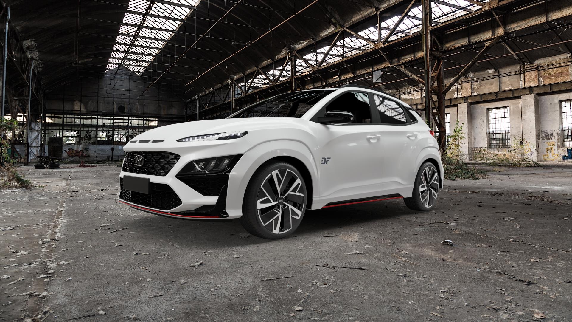 CMS C32-AERO Diamond Black Gloss Felge mit Reifen silber schwarz in 19Zoll Winterfelge Alufelge auf weissem Hyundai Kona Typ OS Facelift 2,0l T-GDI 206kW N (280 PS) ⬇️ mit 15mm Tieferlegung ⬇️ Old Industrial Hall_max5000mm_2022 Frontansicht_1