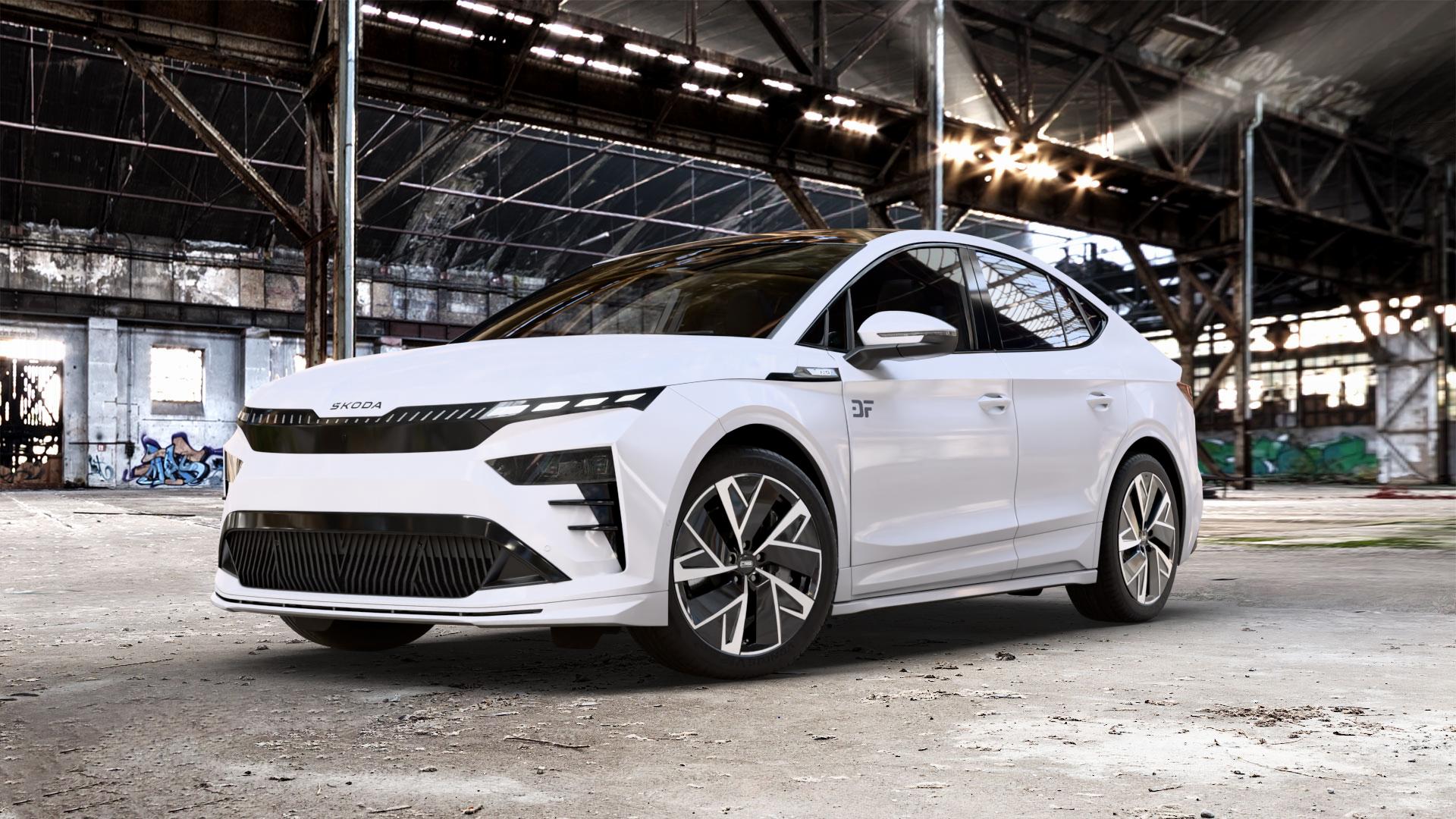 CMS C32-AERO Diamond Black Gloss Felge mit Reifen silber schwarz in 20Zoll Winterfelge Alufelge auf weissem Skoda Enyaq Coupe iV Typ NY Facelift 0,0l 77kW RS Coupé (105 PS) ⬇️ mit 15mm Tieferlegung ⬇️ Old Industrial Hall_max_5300mm_2024 Frontansicht_1