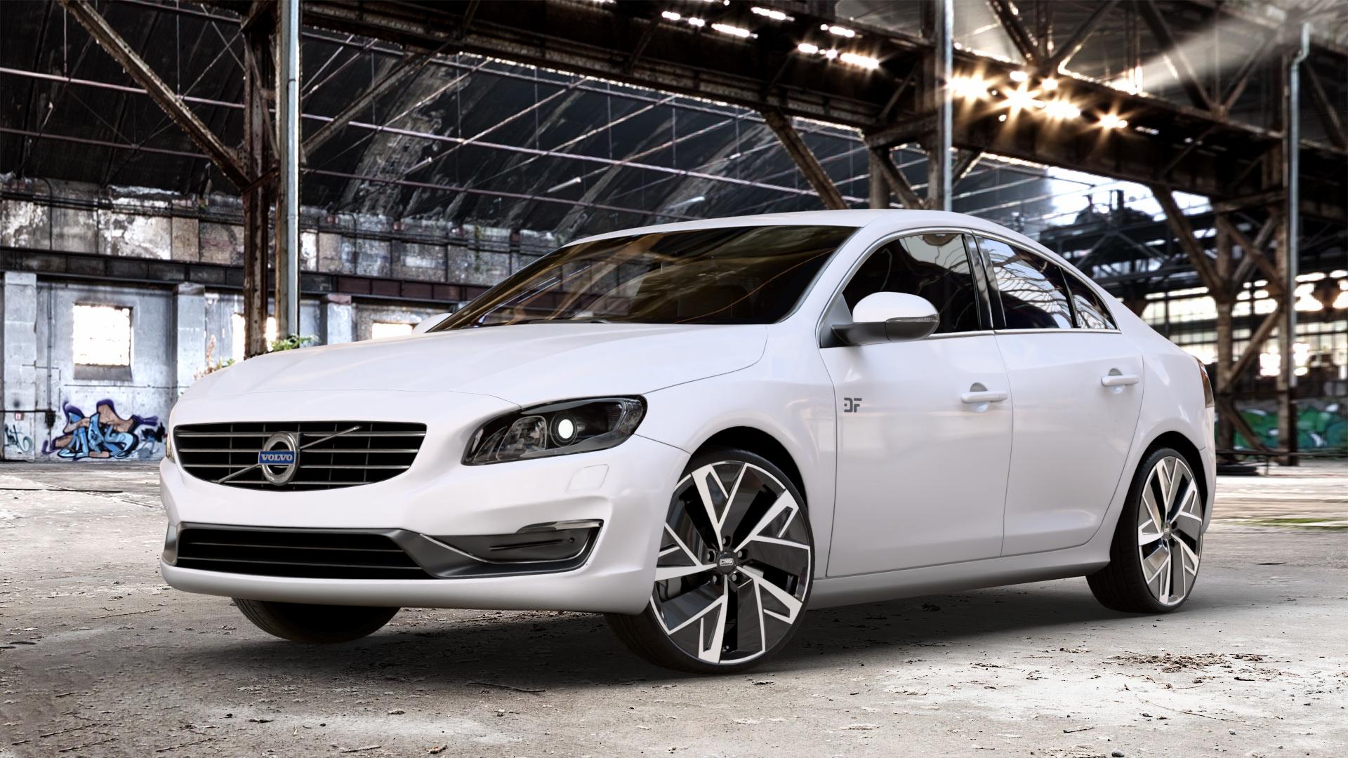 CMS C32-AERO Diamond Black Gloss Felge mit Reifen silber schwarz in 20Zoll Winterfelge Alufelge auf weissem Volvo S60 II Typ F ⬇️ mit 15mm Tieferlegung ⬇️ Old Industrial Hall_max_4400mm_2024 Frontansicht_1