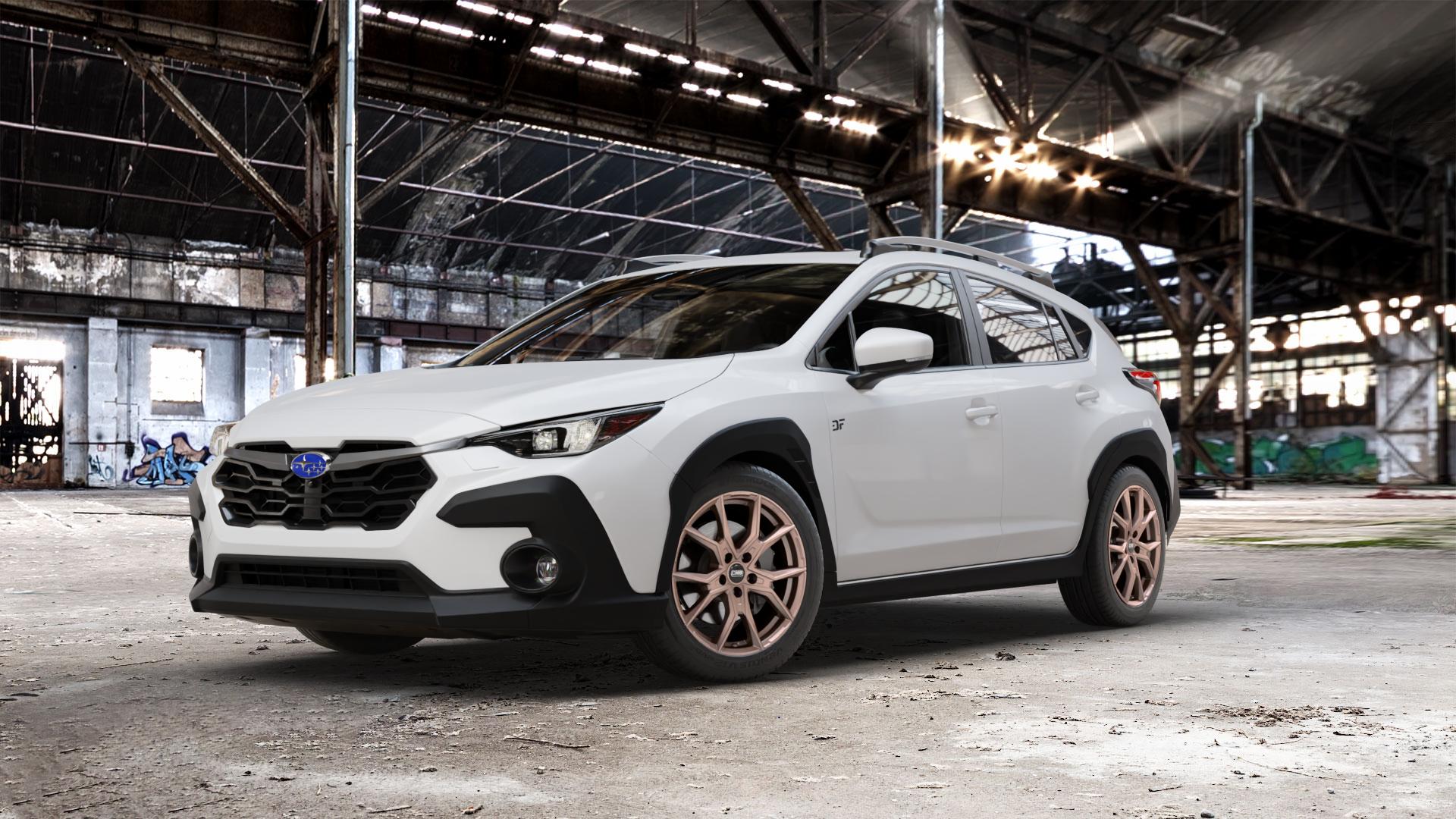 CMS C33 Bronze Felge mit Reifen in 18Zoll Winterfelge Alufelge auf weissem Subaru Crosstrek Typ G6-SS 2,0l 100kW Mild-Hybrid AWD (136 PS) ⬇️ mit 15mm Tieferlegung ⬇️ Old Industrial Hall_max_5300mm_2024 Frontansicht_1
