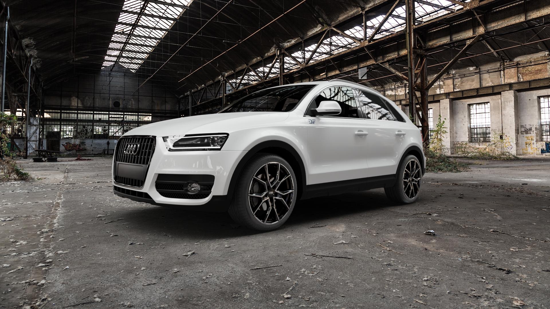 CMS C33 Diamond Black Gloss Felge mit Reifen silber schwarz mehrfarbig in 19Zoll Winterfelge Alufelge auf weissem Audi Q3 I Typ 8U ⬇️ mit 15mm Tieferlegung ⬇️ Old Industrial Hall_max5000mm_2022 Frontansicht_1