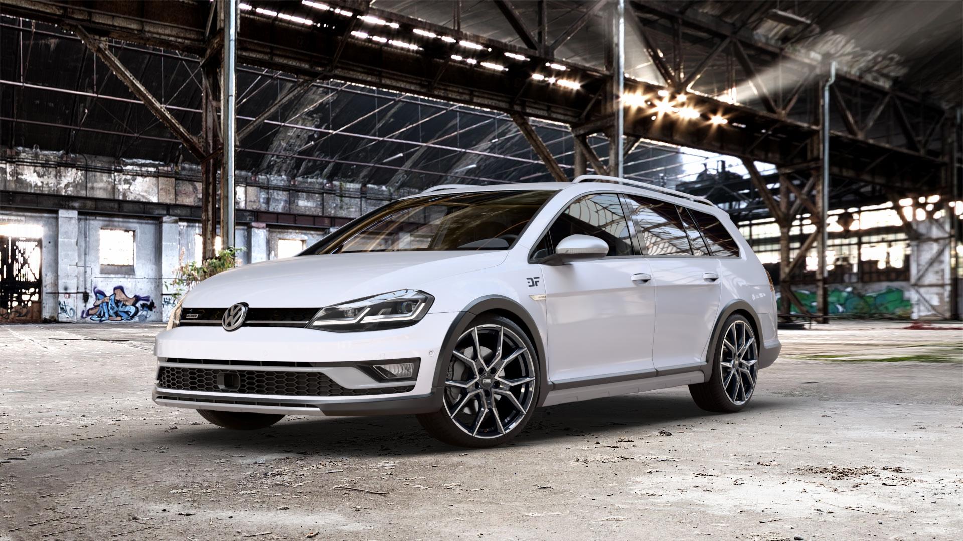 CMS C33 Diamond Black Gloss Felge mit Reifen silber schwarz mehrfarbig in 19Zoll Winterfelge Alufelge auf weissem Volkswagen (VW) Golf 7 Alltrack 2,0l TDI 4Motion 135kW (184 PS) ⬇️ mit 15mm Tieferlegung ⬇️ Old Industrial Hall_max_5300mm_2024 Frontansicht_1
