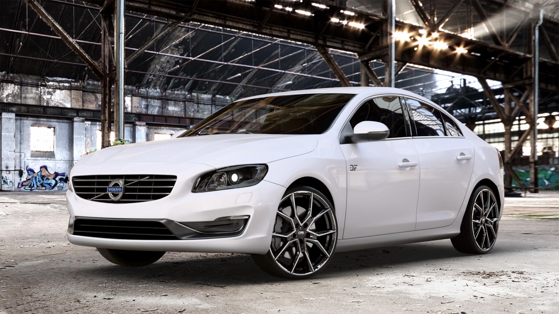 CMS C33 Diamond Black Gloss Felge mit Reifen silber schwarz mehrfarbig in 20Zoll Winterfelge Alufelge auf weissem Volvo S60 II Typ F ⬇️ mit 15mm Tieferlegung ⬇️ Old Industrial Hall_max_4400mm_2024 Frontansicht_1