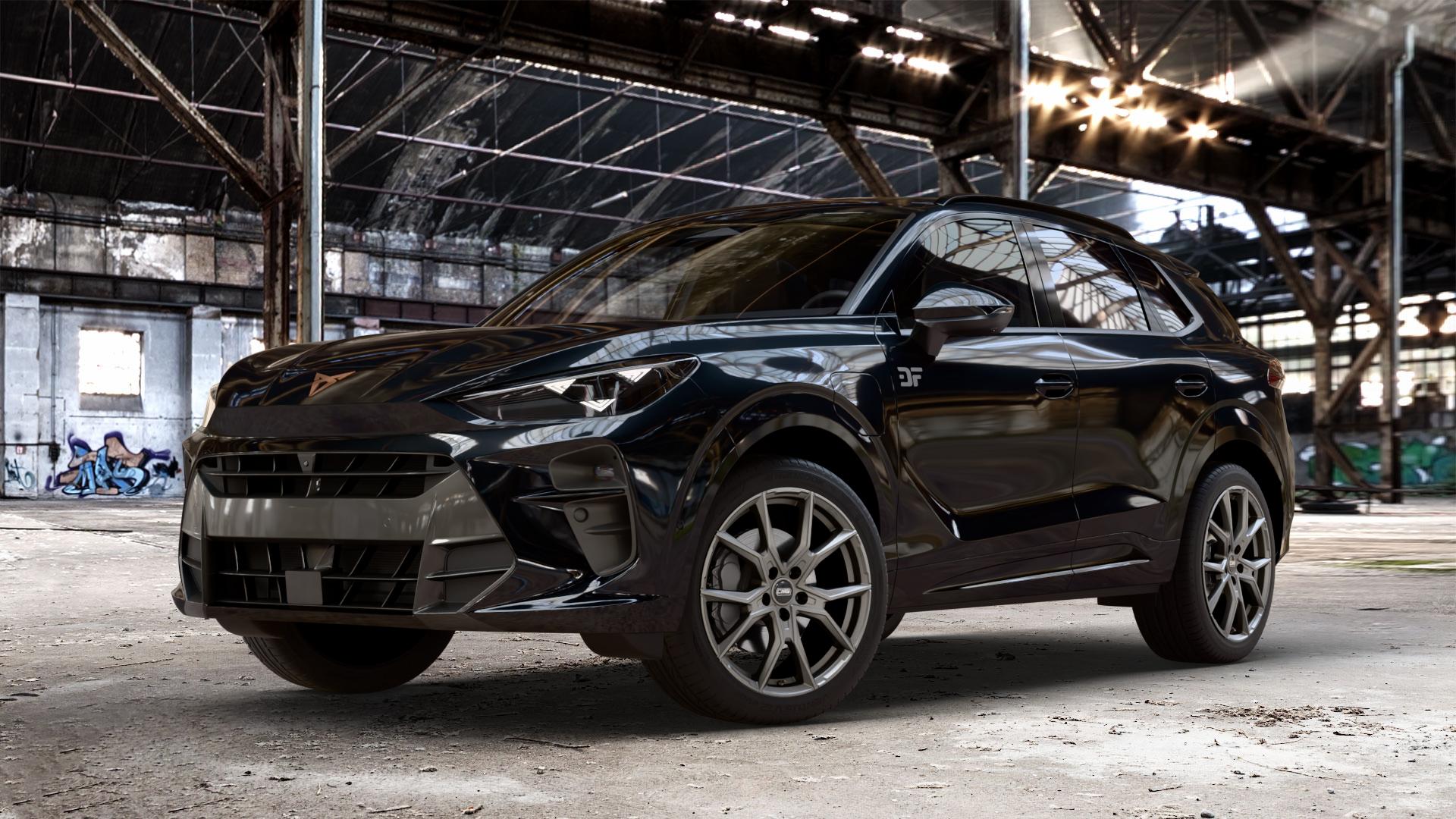 CMS C33 Titanium Matt Felge mit Reifen grau in 19Zoll Winterfelge Alufelge auf metallic schwarzem Cupra Terramar Typ KP ⬇️ mit 15mm Tieferlegung ⬇️ Old Industrial Hall_max_4400mm_2024 Frontansicht_1