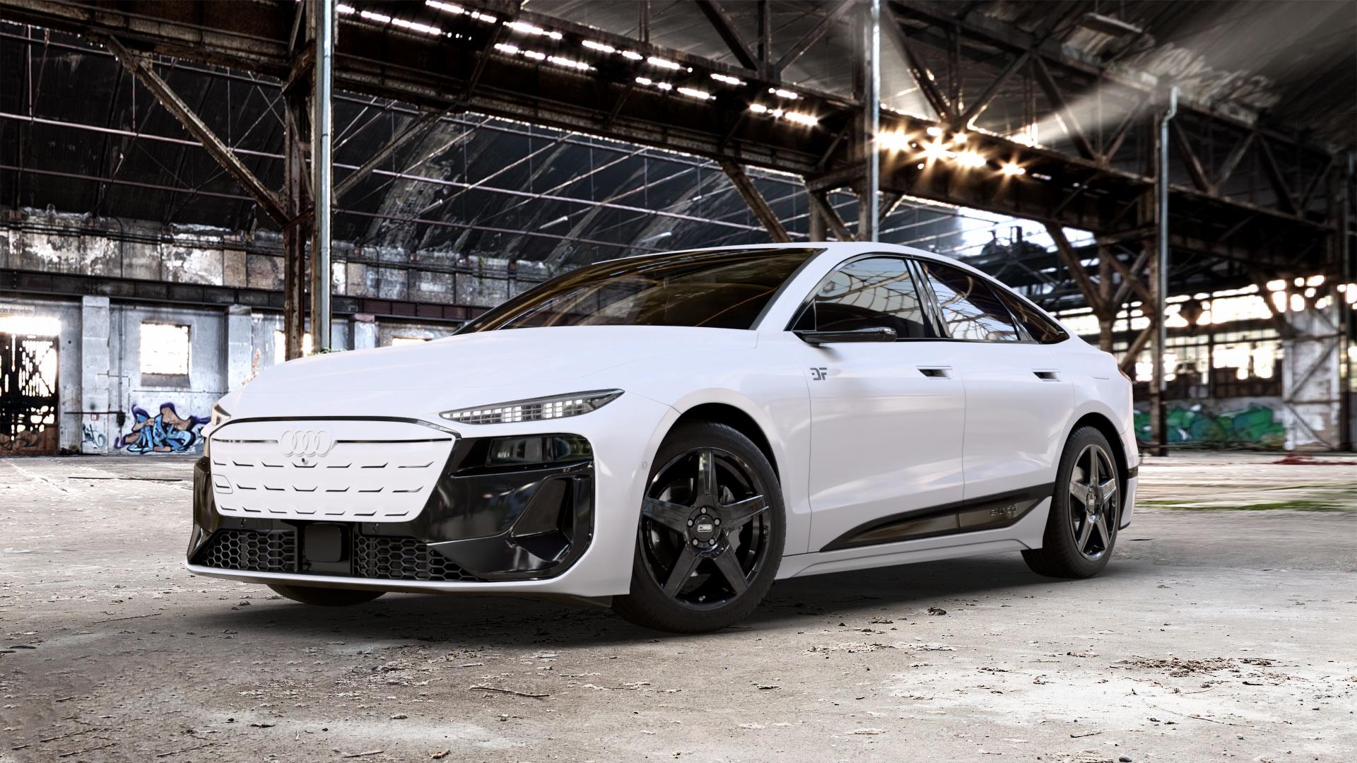 CMS C34 Complete Black Gloss Felge mit Reifen schwarz in 19Zoll Winterfelge Alufelge auf weissem Audi A6 e-tron Typ GH (Sportback) 0,0l 100kW (136 PS) performance 120kW (163 quattro 138kW (188 S6 ⬇️ mit 15mm Tieferlegung ⬇️ Old Industrial Hall_max_5300mm_2024 Frontansicht_1