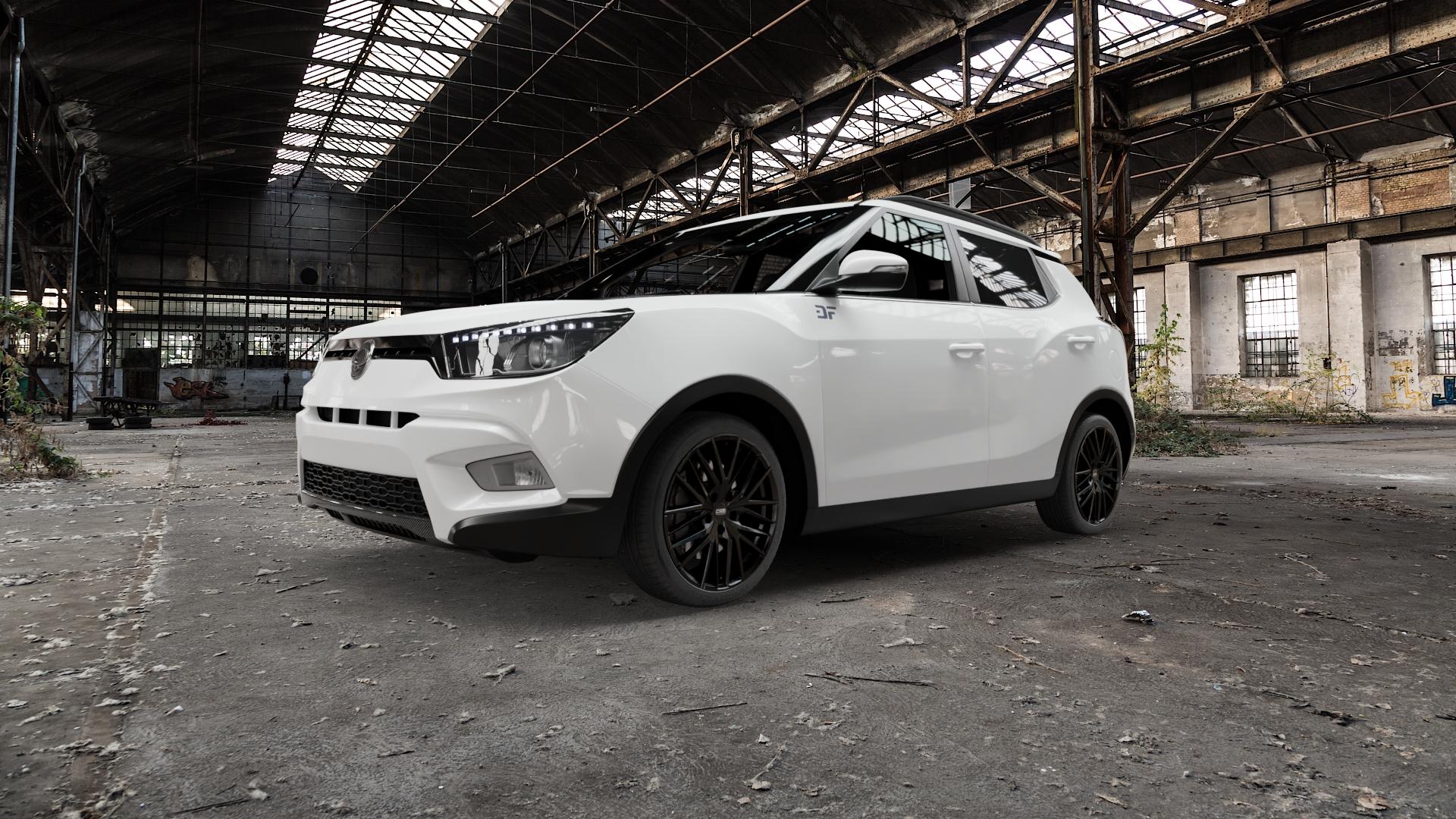 CMS C36 Matt Black Felge mit Reifen schwarz in 18Zoll Winterfelge Alufelge auf weissem Ssangyong Tivoli Typ XK ⬇️ mit 15mm Tieferlegung ⬇️ Old Industrial Hall_max5000mm_2022 Frontansicht_1
