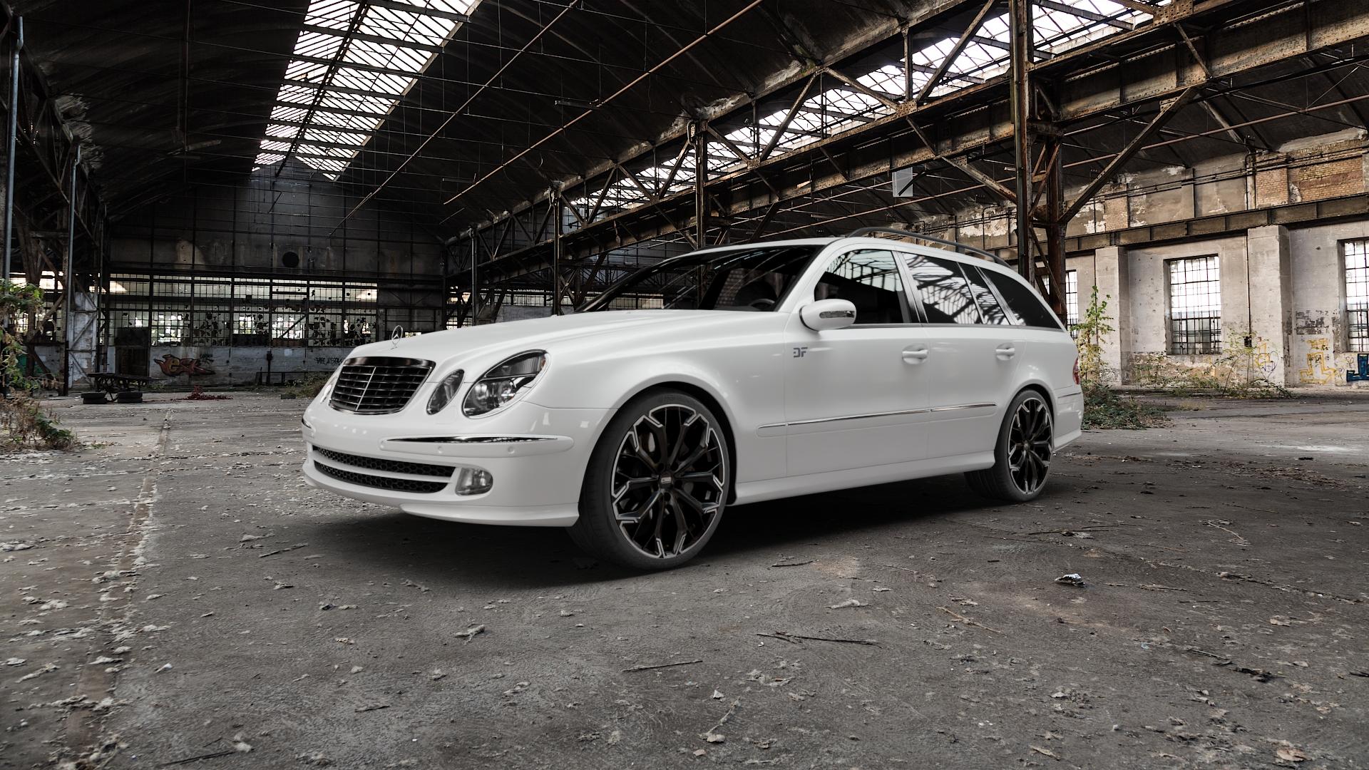 CMS C37 Diamond Matt Black Felge mit Reifen silber schwarz in 19Zoll Alufelge auf weissem Mercedes E-Klasse Typ S211 Kombi ⬇️ mit 15mm Tieferlegung ⬇️ Old Industrial Hall_max5000mm_2022 Frontansicht_1