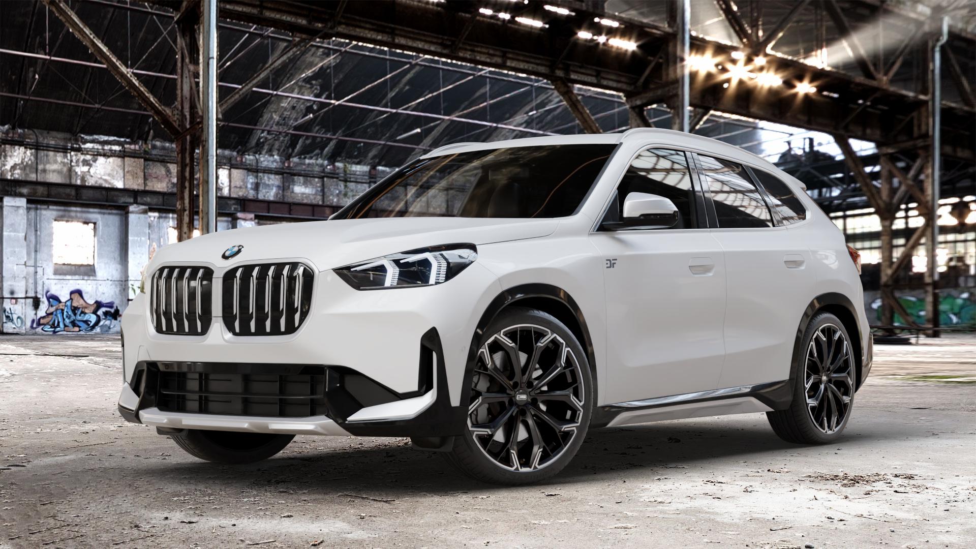 CMS C37 Diamond Matt Black Felge mit Reifen silber schwarz in 20Zoll Alufelge auf weissem BMW X1 Typ U11 (U1X) ⬇️ mit 15mm Tieferlegung ⬇️ Old Industrial Hall_max_4400mm_2024 Frontansicht_1