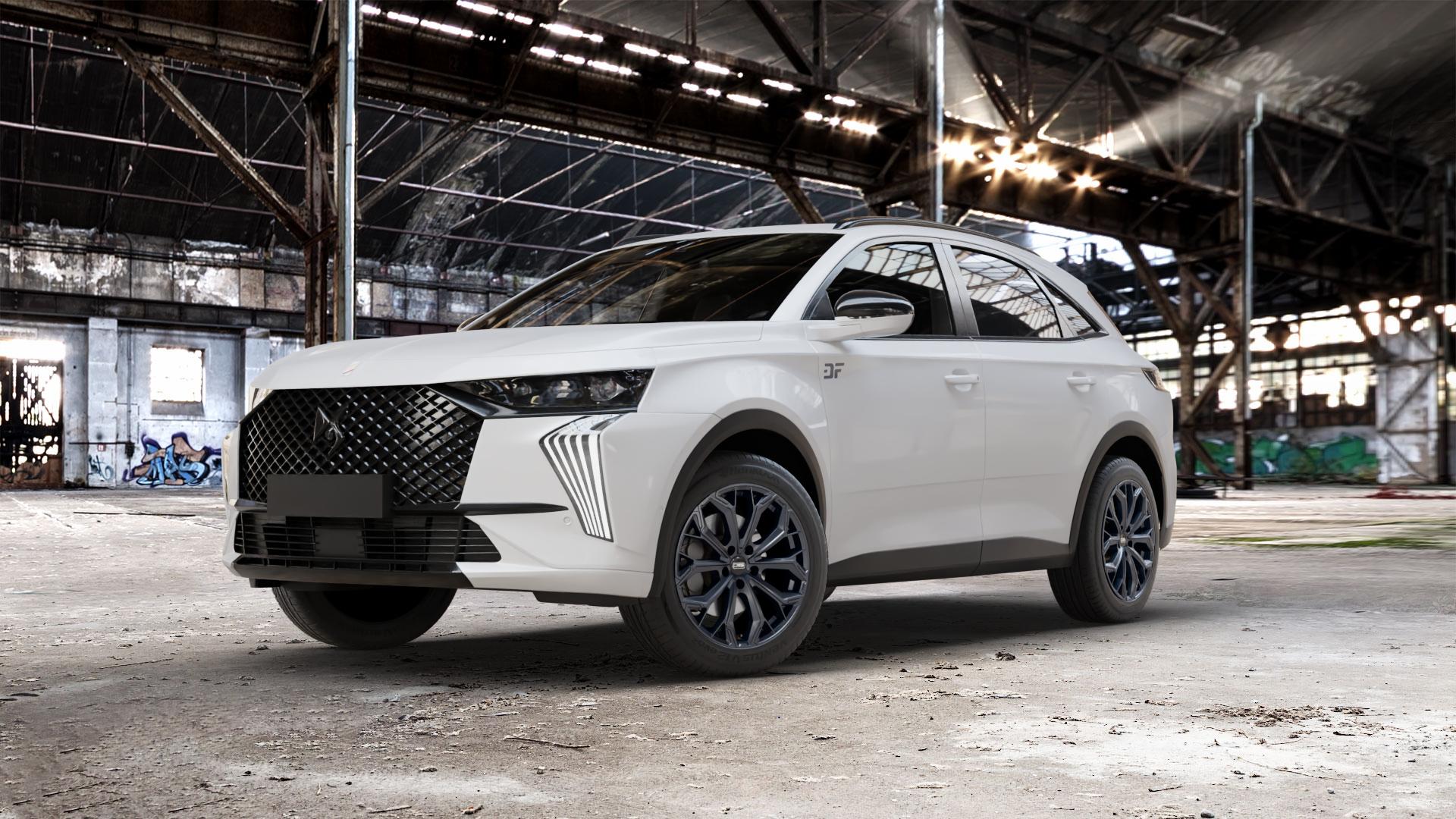CMS C37 Matt Black Felge mit Reifen schwarz in 18Zoll Winterfelge Alufelge auf weissem DS Automobiles DS7 Crossback Typ J 1,6l E-Tense 300 147kW (200 PS) 225 133kW (181 4x4 Citroen ⬇️ mit 15mm Tieferlegung ⬇️ Old Industrial Hall_max_5300mm_2024 Frontansicht_1