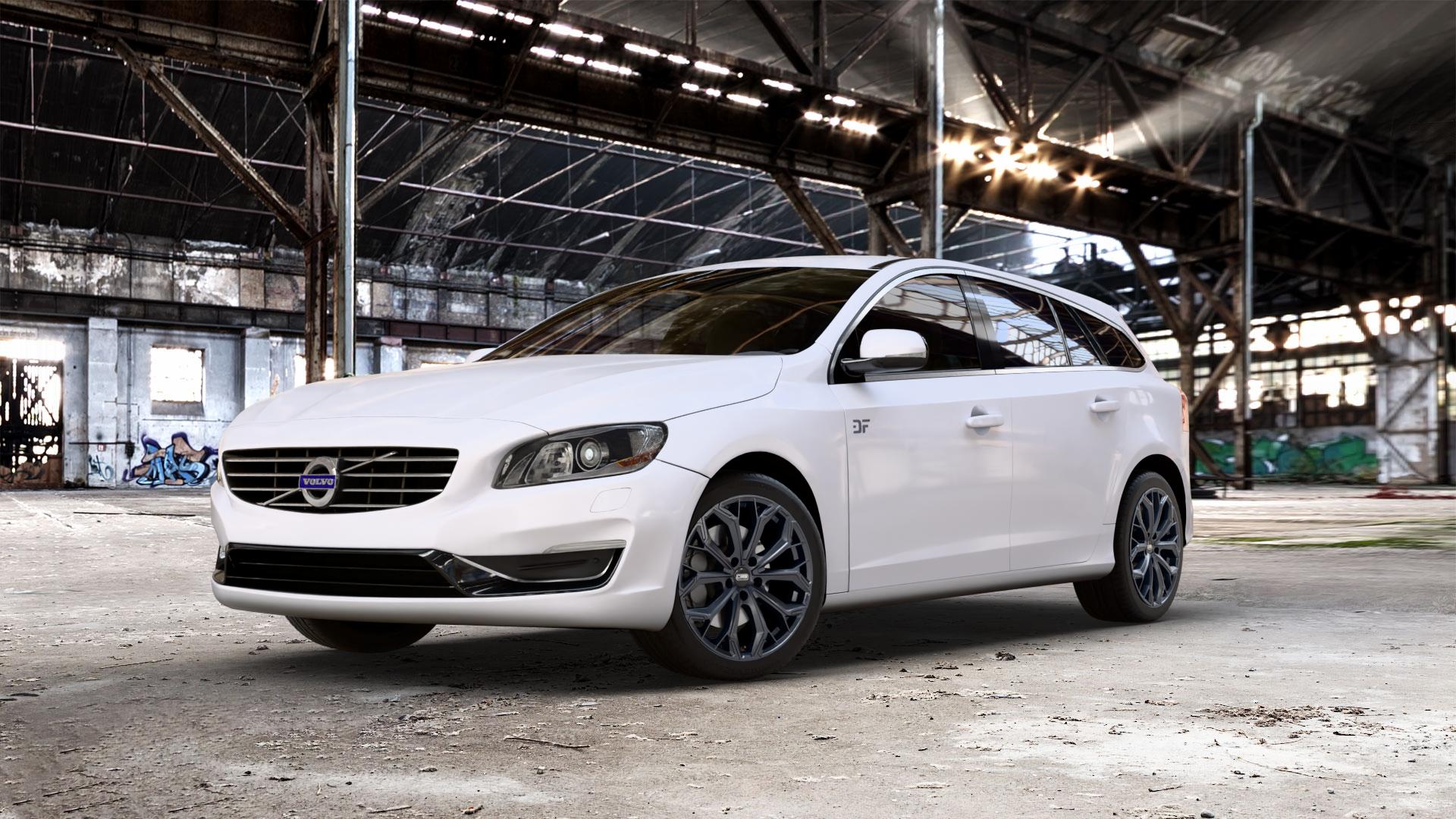 CMS C37 Matt Black Felge mit Reifen schwarz in 18Zoll Winterfelge Alufelge auf weissem Volvo V60 Typ G ⬇️ mit 15mm Tieferlegung ⬇️ Old Industrial Hall_max_5300mm_2024 Frontansicht_1