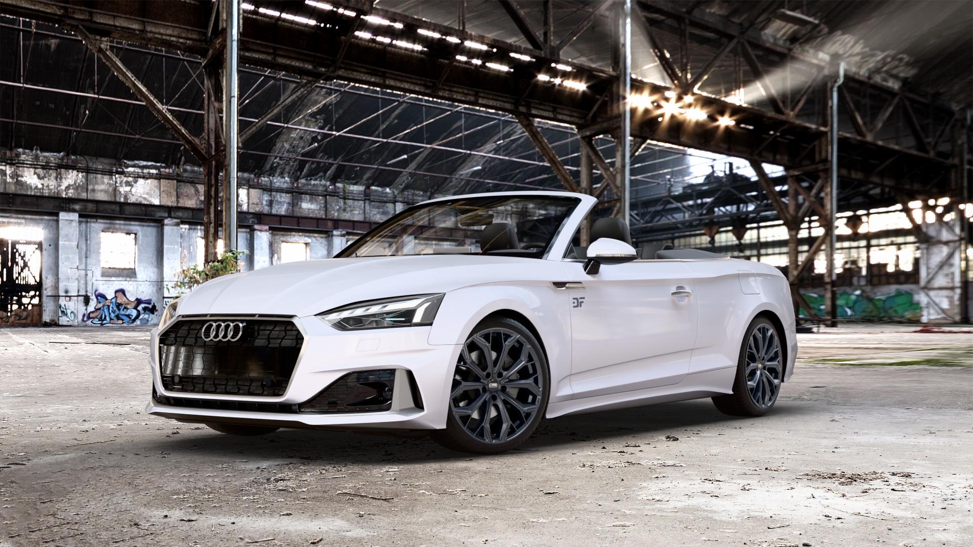 CMS C37 Matt Black Felge mit Reifen schwarz in 19Zoll Winterfelge Alufelge auf weißem Audi A5 Typ B9 (Cabriolet) Facelift ⬇️ mit 15mm Tieferlegung ⬇️ Old Industrial Hall_max_5300mm_2024 Frontansicht_1