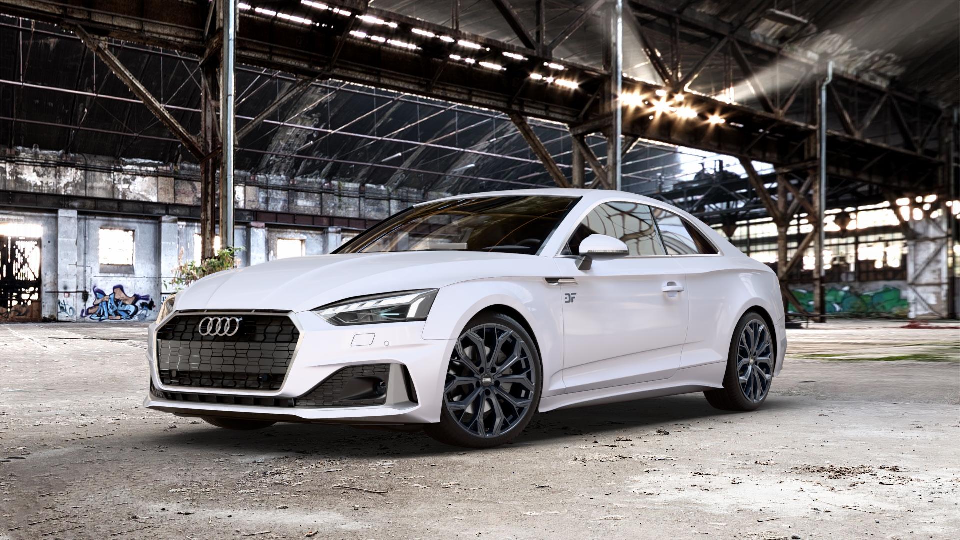 CMS C37 Matt Black Felge mit Reifen schwarz in 19Zoll Winterfelge Alufelge auf weißem Audi A5 Typ B9 (Coupé) Facelift ⬇️ mit 15mm Tieferlegung ⬇️ Old Industrial Hall_max_5300mm_2024 Frontansicht_1