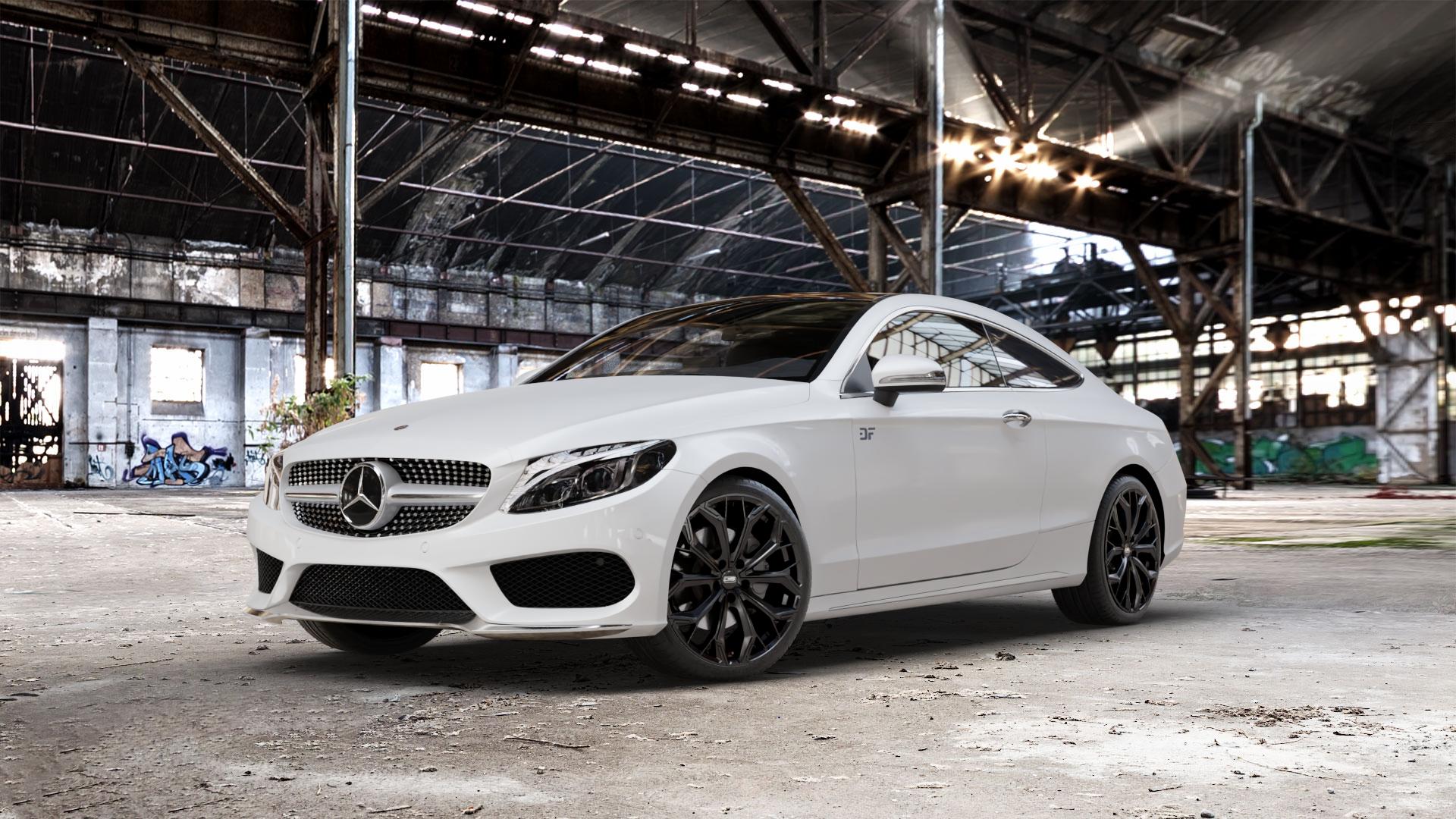 CMS C37 Matt Black Felge mit Reifen schwarz in 19Zoll Winterfelge Alufelge auf weissem Mercedes C-Klasse Typ C205 Coupe Facelift ⬇️ mit 15mm Tieferlegung ⬇️ Old Industrial Hall_max_5300mm_2024 Frontansicht_1