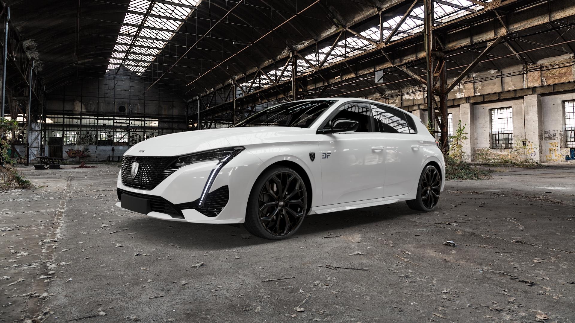 CMS C37 Matt Black Felge mit Reifen schwarz in 19Zoll Winterfelge Alufelge auf weissem Peugeot 308 III Typ F ⬇️ mit 15mm Tieferlegung ⬇️ Old Industrial Hall_max5000mm_2022 Frontansicht_1