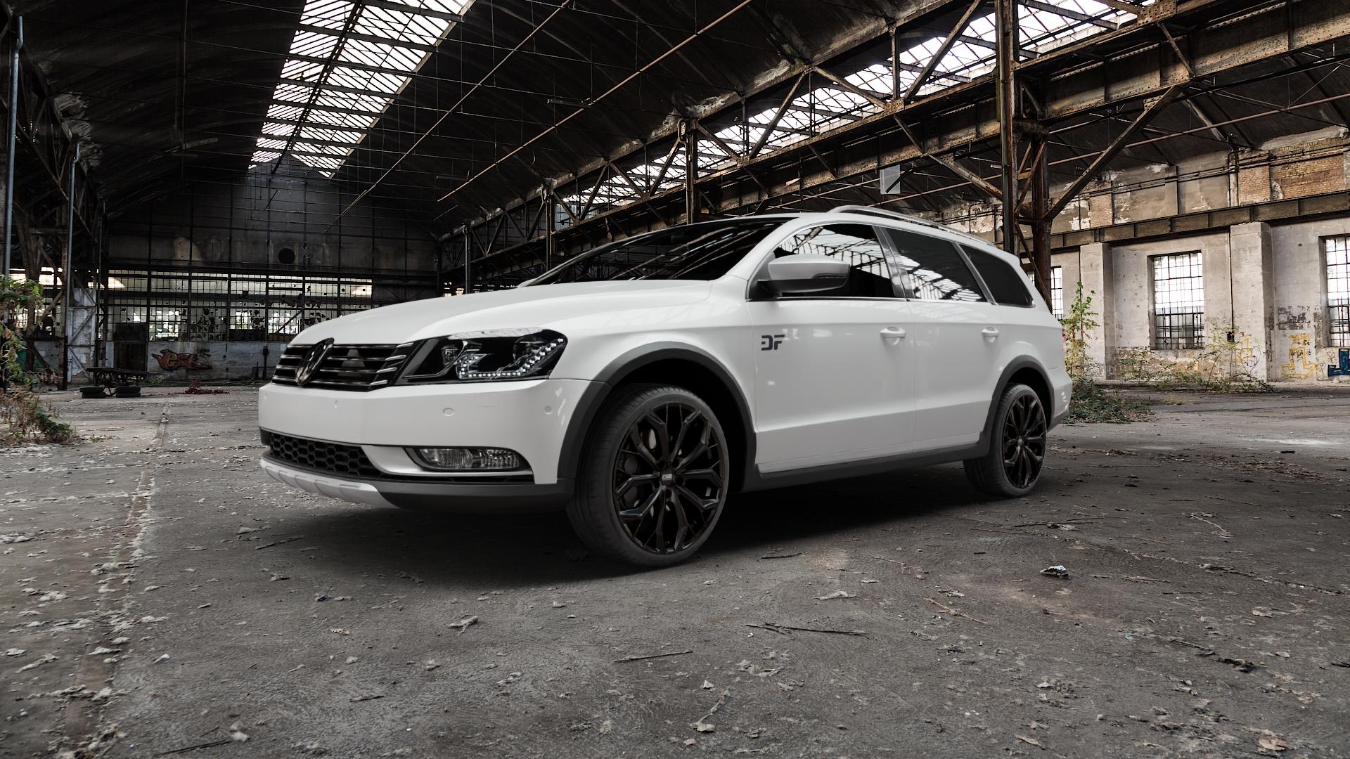 CMS C37 Matt Black Felge mit Reifen schwarz in 19Zoll Winterfelge Alufelge auf weissem Volkswagen (VW) Passat 3C/B7 Alltrack ⬇️ mit 15mm Tieferlegung ⬇️ Old Industrial Hall_max5000mm_2022 Frontansicht_1
