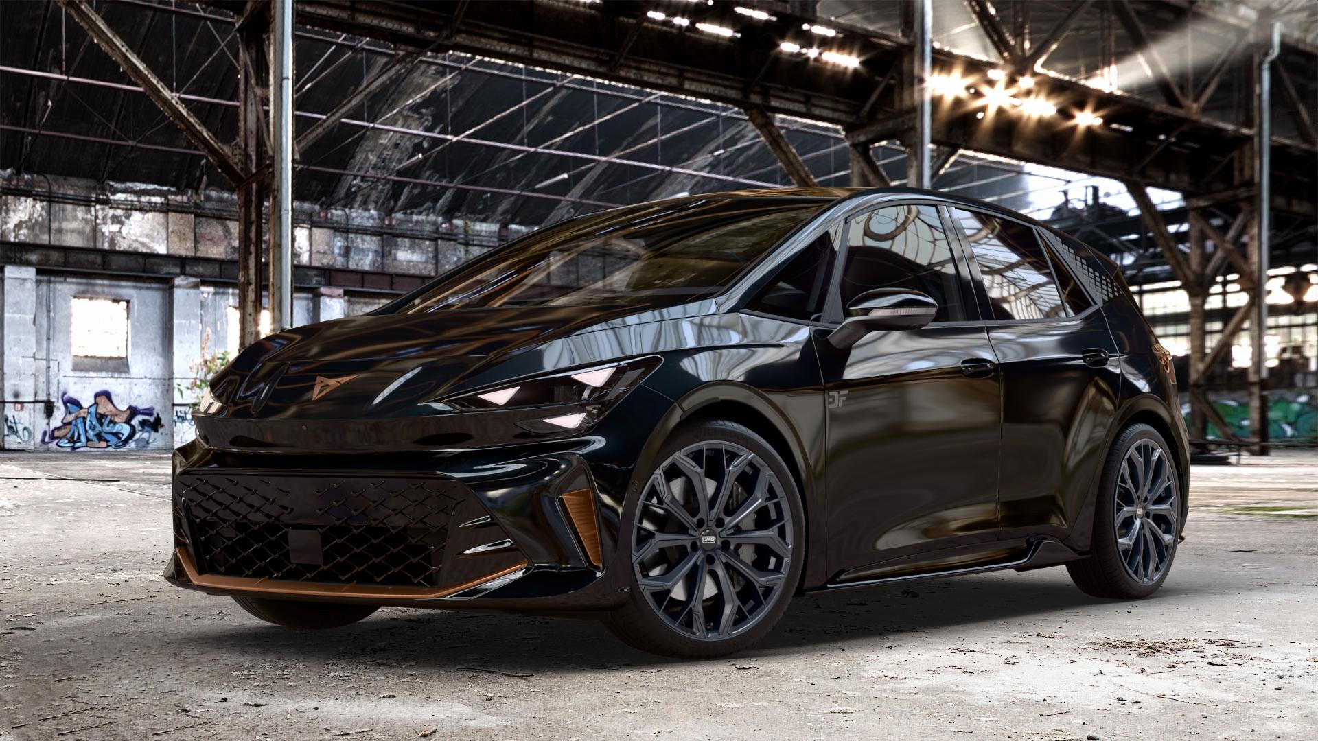 CMS C37 Matt Black Felge mit Reifen schwarz in 20Zoll Winterfelge Alufelge auf metallic schwarzem Cupra Born Facelift Typ K1 ⬇️ mit 15mm Tieferlegung ⬇️ Old Industrial Hall_max_4400mm_2024 Frontansicht_1