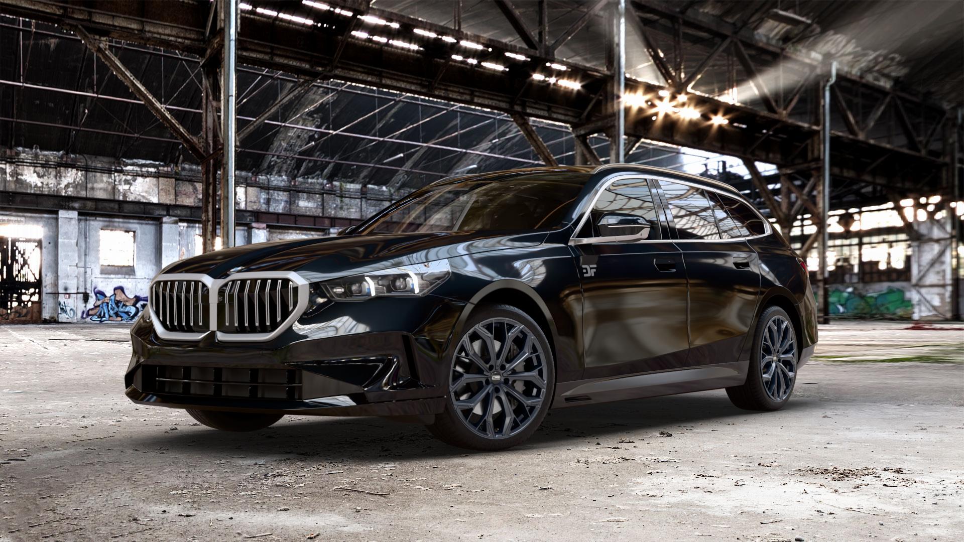 CMS C37 Matt Black Felge mit Reifen schwarz in 20Zoll Winterfelge Alufelge auf schwarzem metallic BMW 520d Typ G61 (Touring) xDrive 5er Touring (G6K) ⬇️ mit 15mm Tieferlegung ⬇️ Old Industrial Hall_max_5300mm_2024 Frontansicht_1