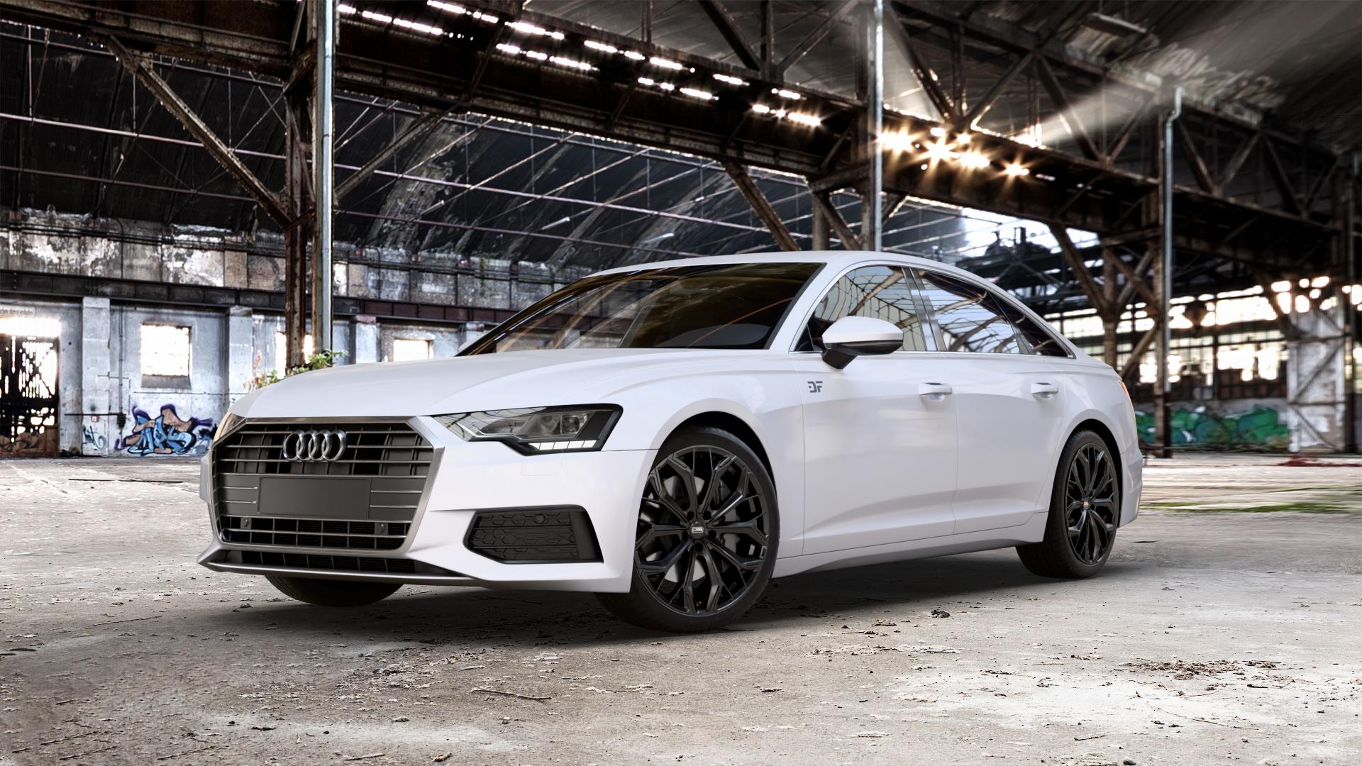 CMS C37 Matt Black Felge mit Reifen schwarz in 20Zoll Winterfelge Alufelge auf weissem Audi A6 Typ F2/C8 (Limousine) ⬇️ mit 15mm Tieferlegung ⬇️ Old Industrial Hall_max_5300mm_2024 Frontansicht_1