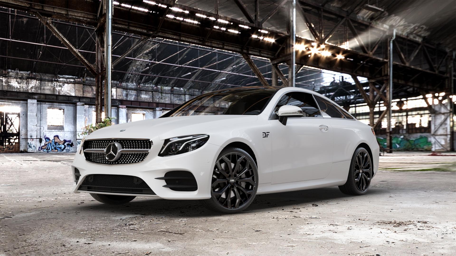 CMS C37 Matt Black Felge mit Reifen schwarz in 20Zoll Winterfelge Alufelge auf weissem Mercedes E-Klasse Typ C238 Coupe (R1EC) ⬇️ mit 15mm Tieferlegung ⬇️ Old Industrial Hall_max_5300mm_2024 Frontansicht_1