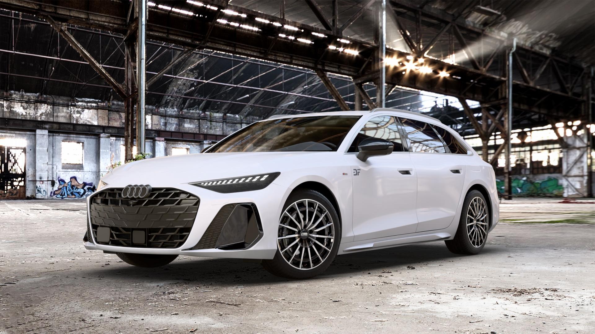 CMS C38 Diamond Black Gloss Felge mit Reifen silber schwarz in 19Zoll Winterfelge Alufelge auf weissem Audi A6 Typ F2/C9 (Avant) ⬇️ mit 15mm Tieferlegung ⬇️ Old Industrial Hall_max_5300mm_2024 Frontansicht_1
