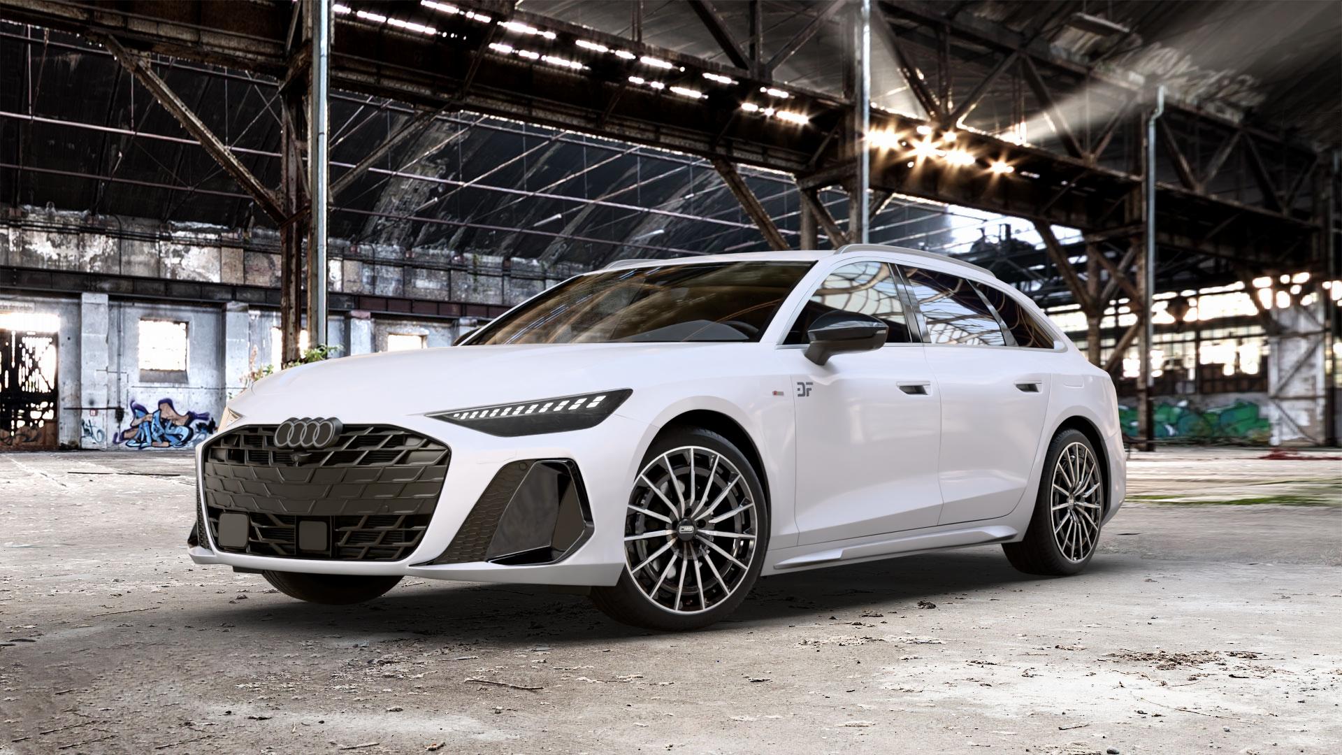 CMS C38 Diamond Black Gloss Felge mit Reifen silber schwarz in 20Zoll Winterfelge Alufelge auf weissem Audi A6 Typ F2/C9 (Avant) ⬇️ mit 15mm Tieferlegung ⬇️ Old Industrial Hall_max_5300mm_2024 Frontansicht_1