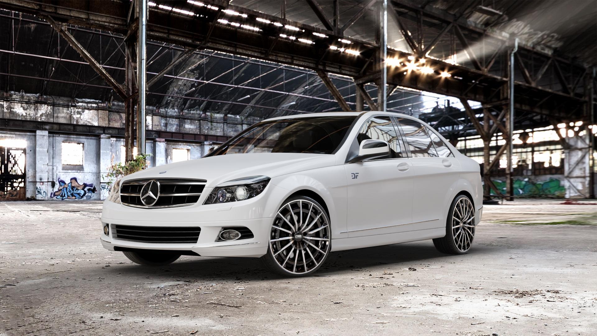CMS C38 Diamond Black Gloss Felge mit Reifen silber schwarz in 20Zoll Winterfelge Alufelge auf weissem Mercedes C-Klasse Typ W204 Limousine ⬇️ mit 15mm Tieferlegung ⬇️ Old Industrial Hall_max_5300mm_2024 Frontansicht_1