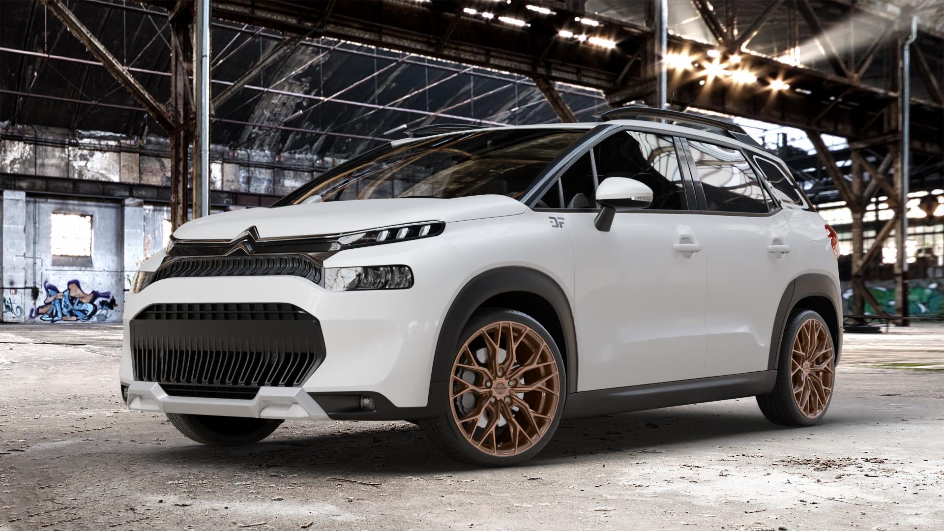 Concaver CVR1 Brushed Bronze Felge mit Reifen in 19Zoll Winterfelge Alufelge auf weissem Citroen C3 Aircross Typ 2 Facelift ⬇️ mit 15mm Tieferlegung ⬇️ Old Industrial Hall_max_4400mm_2024 Frontansicht_1