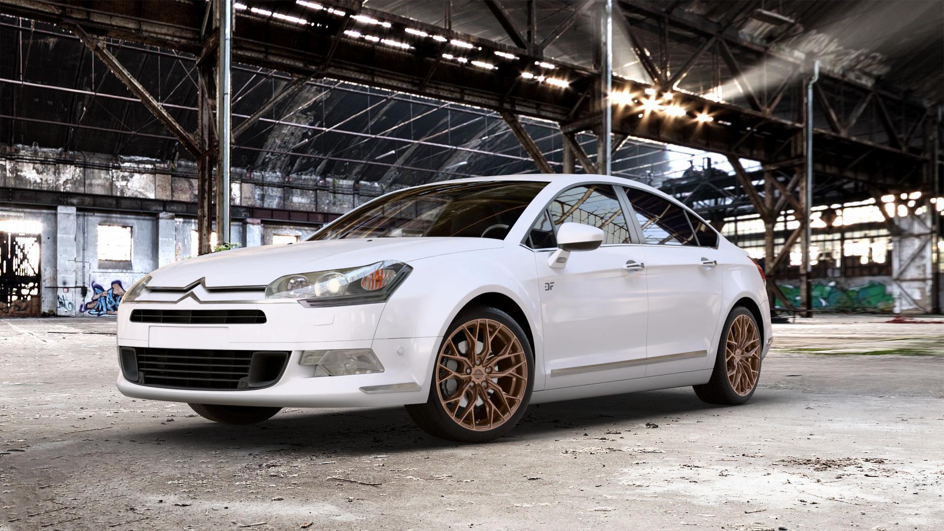 Concaver CVR1 Brushed Bronze Felge mit Reifen in 19Zoll Winterfelge Alufelge auf weissem Citroen C5 II ⬇️ mit 15mm Tieferlegung ⬇️ Old Industrial Hall_max_5300mm_2024 Frontansicht_1