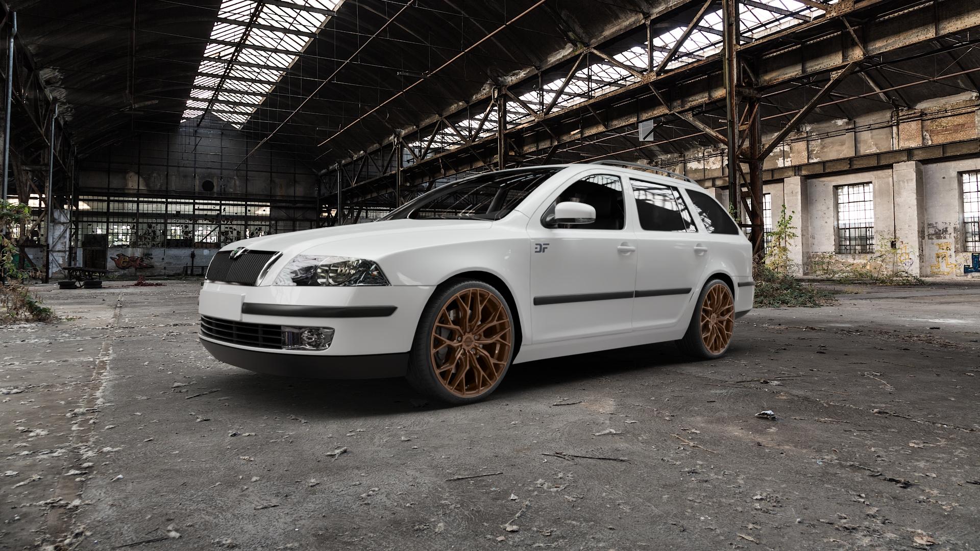 Concaver CVR1 Brushed Bronze Felge mit Reifen in 19Zoll Winterfelge Alufelge auf weissem Skoda Octavia II Kombi Typ 1Z5 1,6l FSI 85kW (116 PS) 2,0l 110kW (150 4x4 TDI 100kW (136 77kW (105 1,4l 55kW (75 ⬇️ mit 15mm Tieferlegung ⬇️ Old Industrial Hall_max5000mm_2022 Frontansicht_1