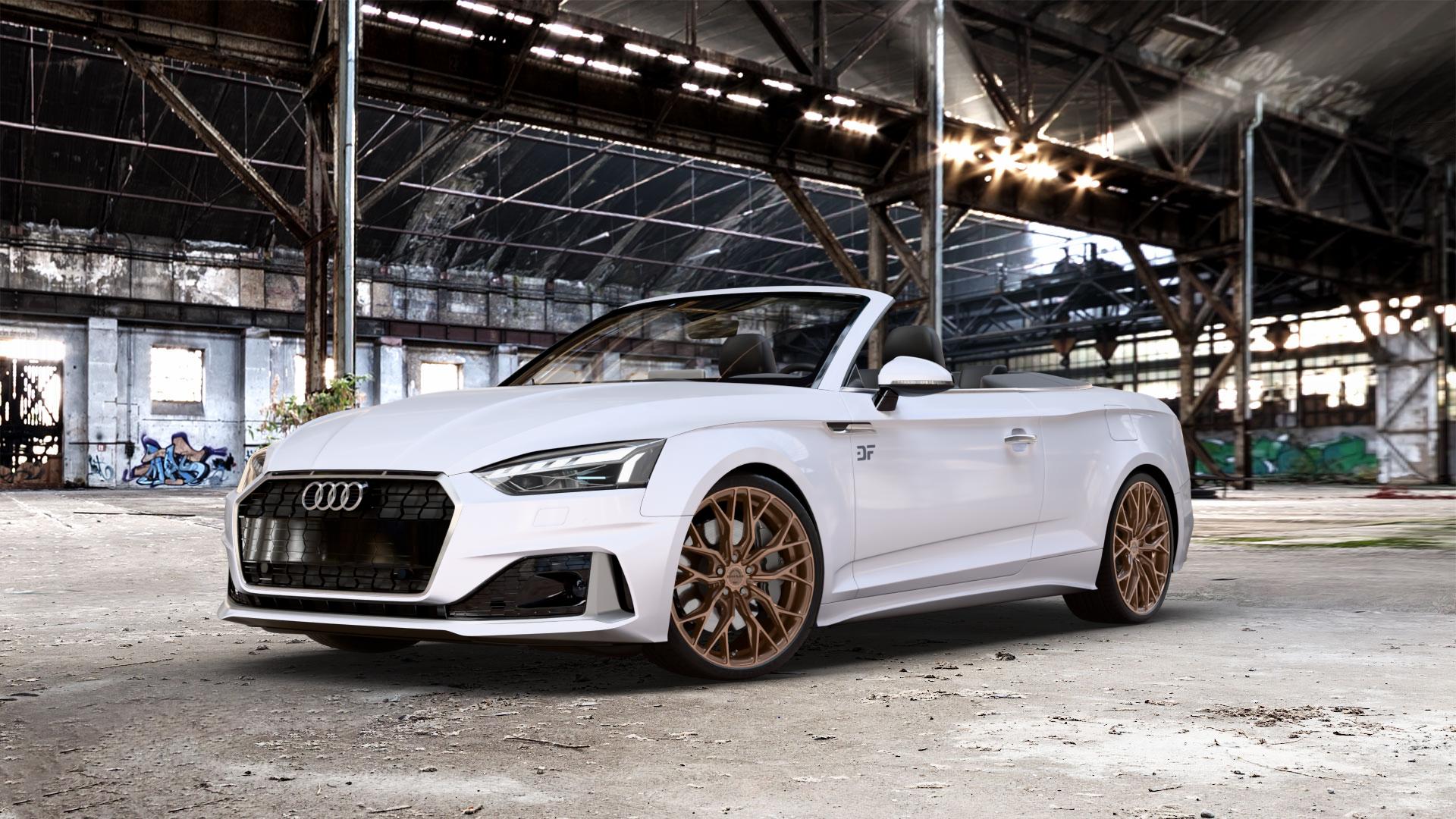 Concaver CVR1 Brushed Bronze Felge mit Reifen in 20Zoll Winterfelge Alufelge auf weißem Audi A5 Typ B9 (Cabriolet) Facelift ⬇️ mit 15mm Tieferlegung ⬇️ Old Industrial Hall_max_5300mm_2024 Frontansicht_1
