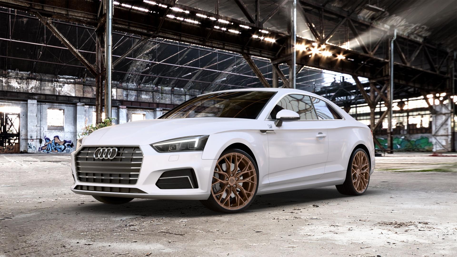 Concaver CVR1 Brushed Bronze Felge mit Reifen in 20Zoll Winterfelge Alufelge auf weissem Audi A5 Typ B9 (Coupé) ⬇️ mit 15mm Tieferlegung ⬇️ Old Industrial Hall_max_5300mm_2024 Frontansicht_1