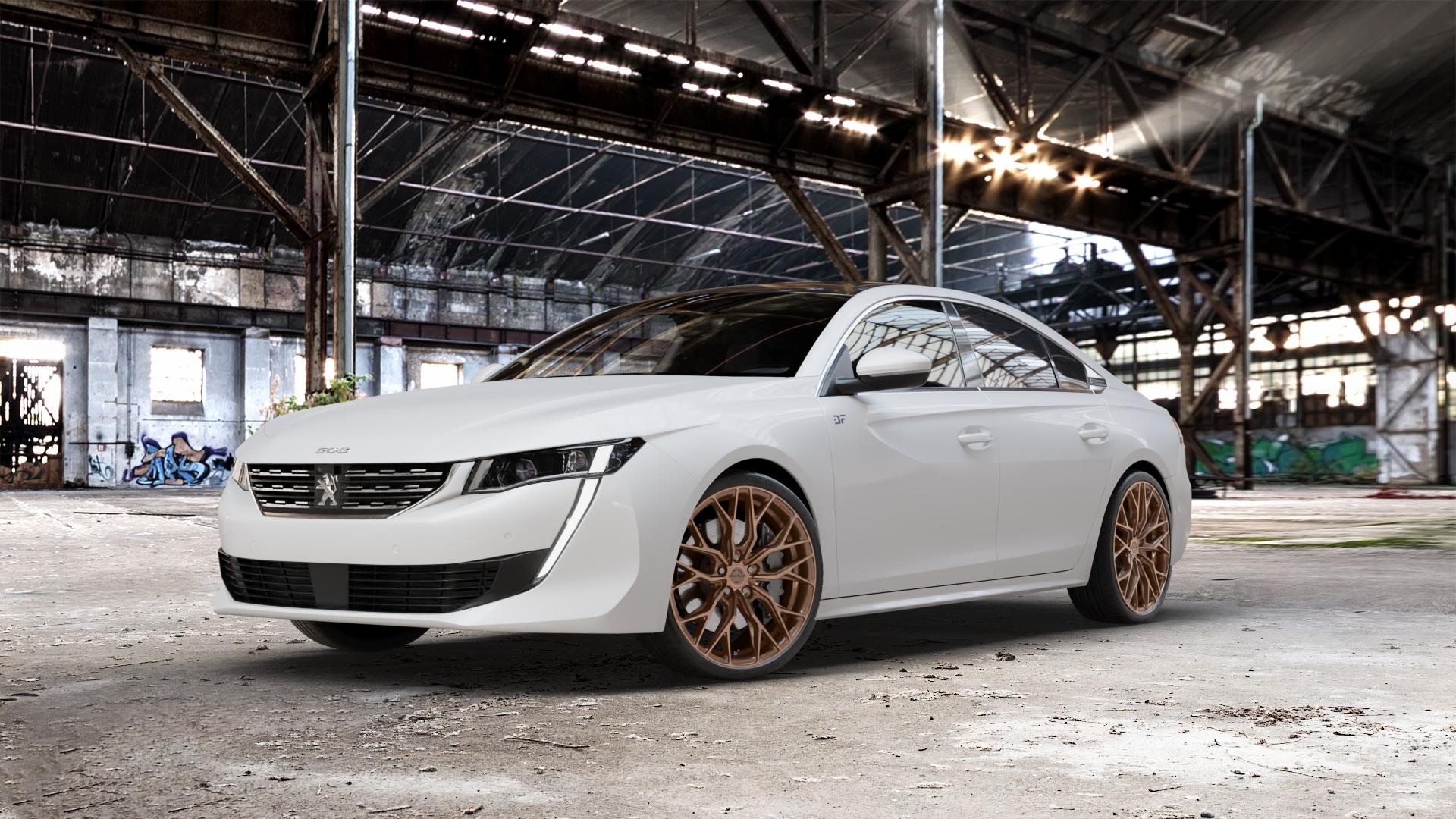 Concaver CVR1 Brushed Bronze Felge mit Reifen in 20Zoll Winterfelge Alufelge auf weissem Peugeot 508 Typ F Limousine ⬇️ mit 15mm Tieferlegung ⬇️ Old Industrial Hall_max_5300mm_2024 Frontansicht_1