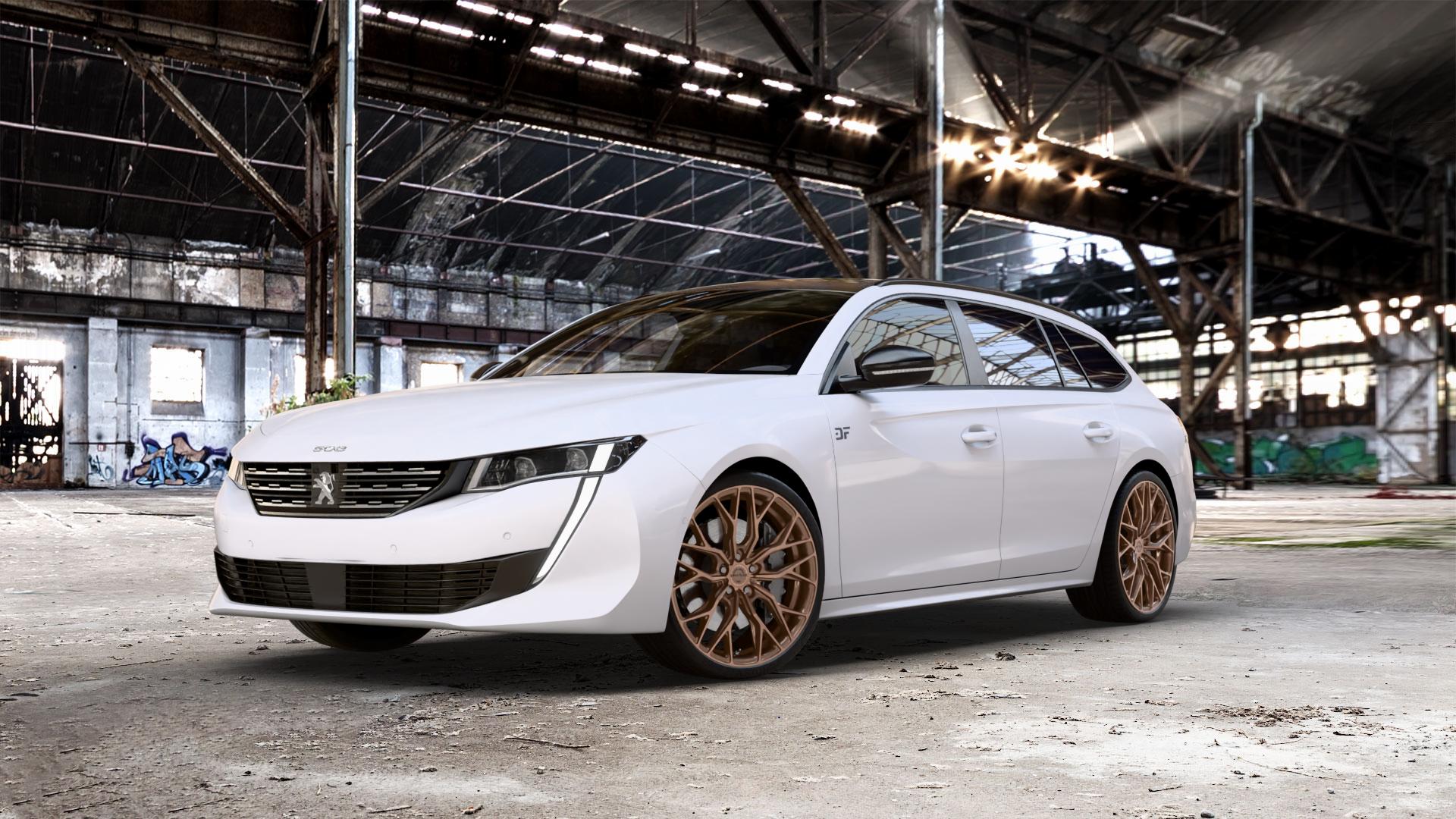 Concaver CVR1 Brushed Bronze Felge mit Reifen in 20Zoll Winterfelge Alufelge auf weissem Peugeot 508 Typ F SW ⬇️ mit 15mm Tieferlegung ⬇️ Old Industrial Hall_max_5300mm_2024 Frontansicht_1