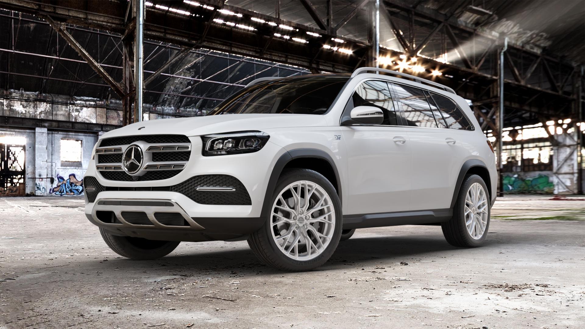 Concaver CVR1 Brushed Titanium Felge mit Reifen grau silber in 22Zoll Winterfelge Alufelge auf weissem Mercedes GLS-Klasse Typ 167 (H1GLE) 2,9l 350 d 4Matic 210kW (286 PS) 400 243kW (330 4,0l 580 360kW Mild-Hybrid (489 ⬇️ mit 15mm Tieferlegung ⬇️ Old Industrial Hall_max_5300mm_2024 Frontansicht_1