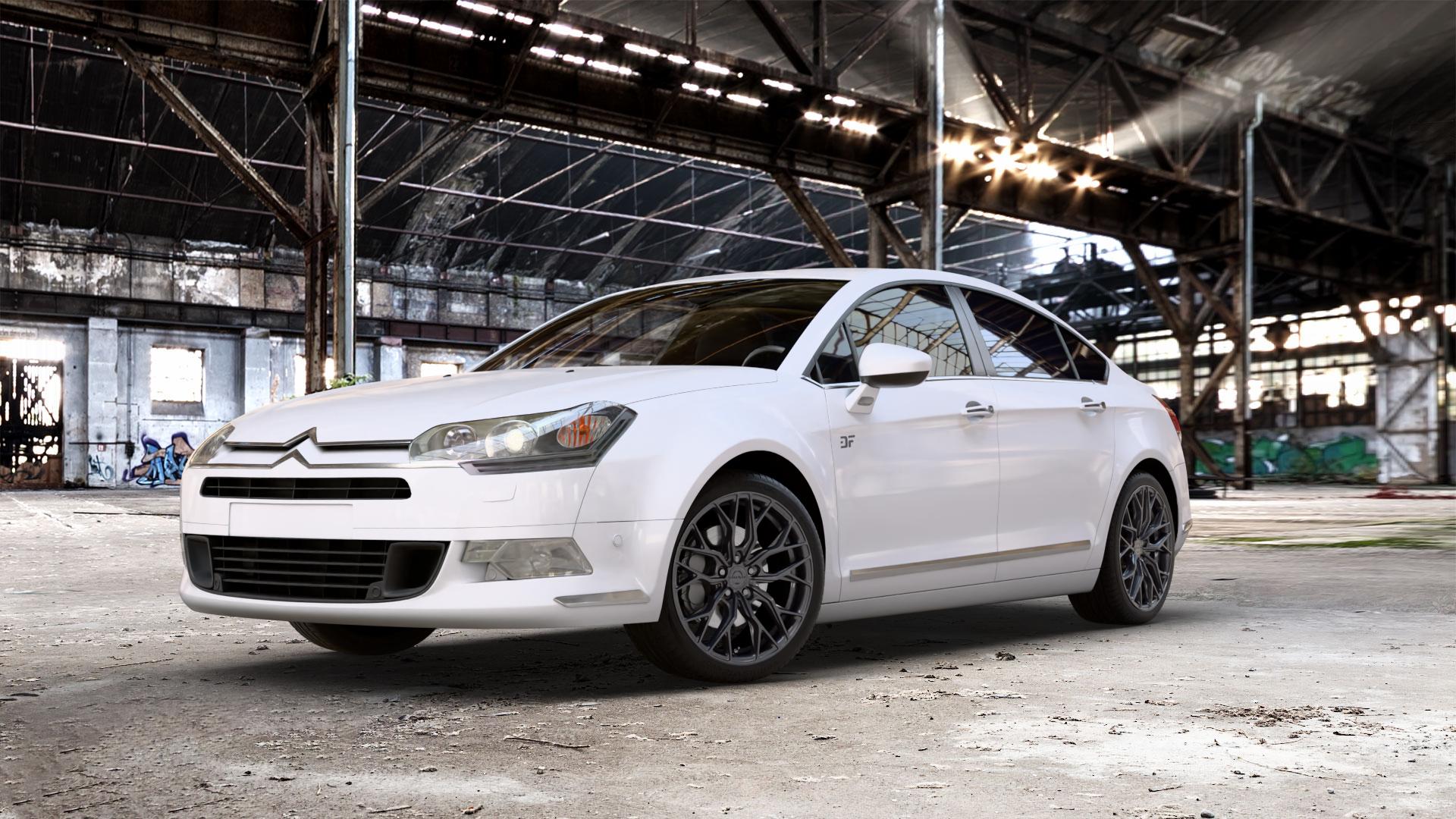 Concaver CVR1 Carbon Graphite Felge mit Reifen grau schwarz in 19Zoll Winterfelge Alufelge auf weissem Citroen C5 II ⬇️ mit 15mm Tieferlegung ⬇️ Old Industrial Hall_max_5300mm_2024 Frontansicht_1