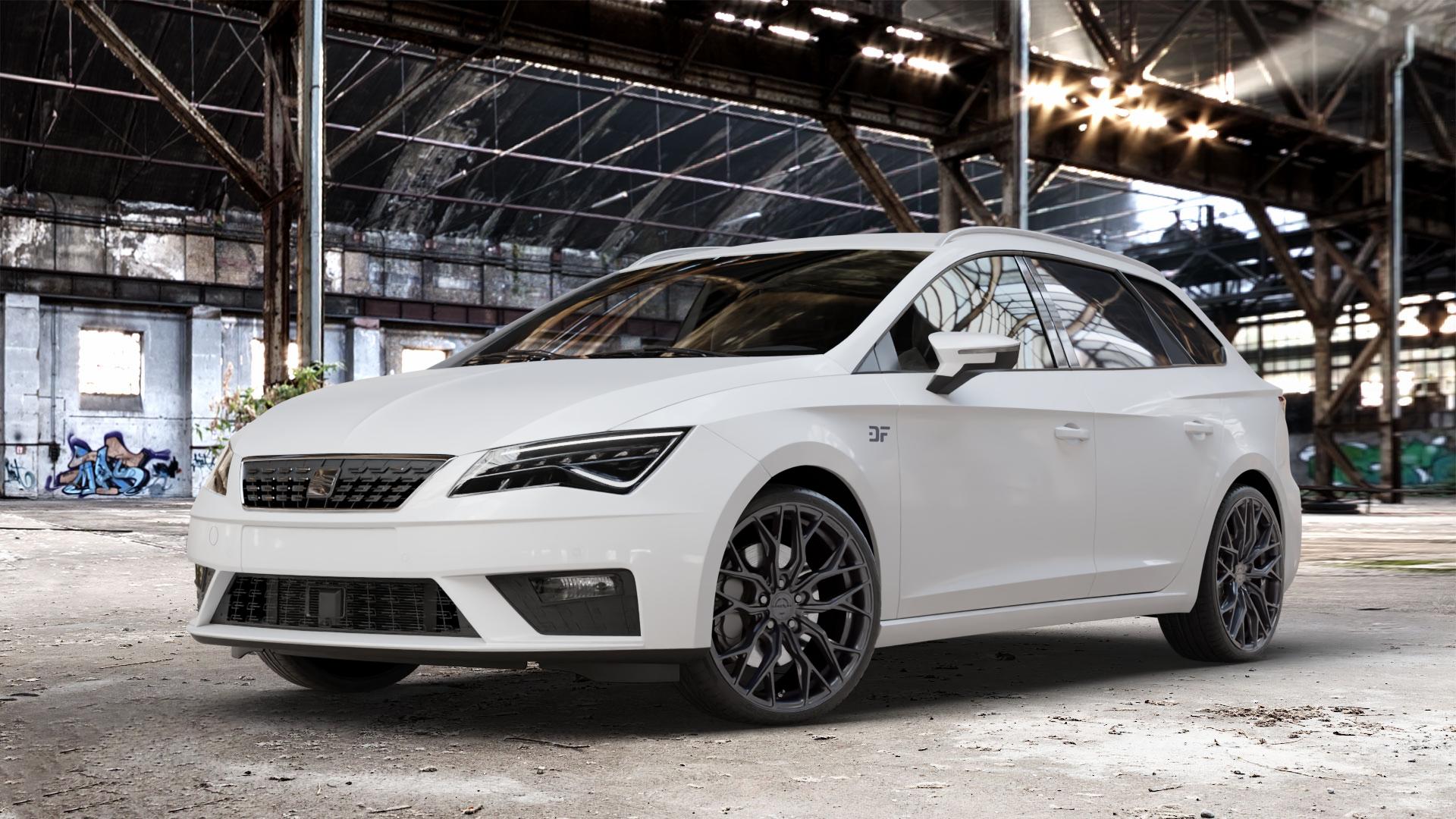 Concaver CVR1 Carbon Graphite Felge mit Reifen grau schwarz in 19Zoll Winterfelge Alufelge auf weissem Seat Leon Typ 5F ST Facelift ⬇️ mit 15mm Tieferlegung ⬇️ Old Industrial Hall_max_4400mm_2024 Frontansicht_1