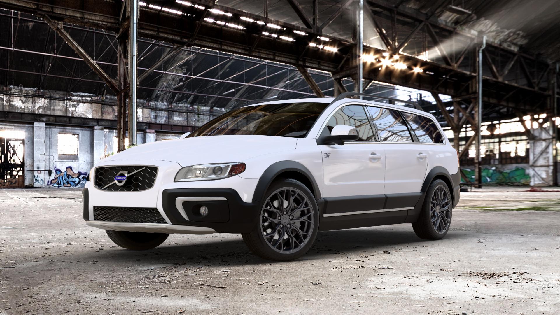 Concaver CVR1 Carbon Graphite Felge mit Reifen grau schwarz in 19Zoll Winterfelge Alufelge auf weissem Volvo XC70 II Typ B ⬇️ mit 15mm Tieferlegung ⬇️ Old Industrial Hall_max_5300mm_2024 Frontansicht_1