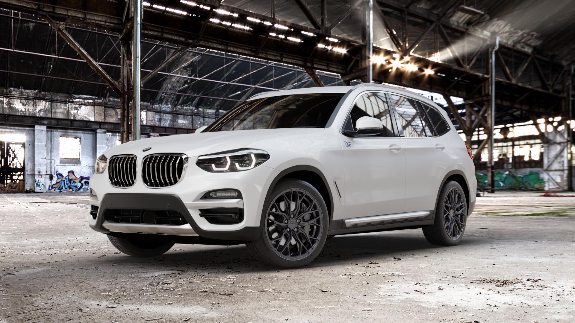 Concaver CVR1 Carbon Graphite Felge mit Reifen grau schwarz in 20Zoll Winterfelge Alufelge auf weissem BMW X3 Typ G01 (G3X) ⬇️ mit 15mm Tieferlegung ⬇️ Old Industrial Hall_max_5300mm_2024 Frontansicht_1
