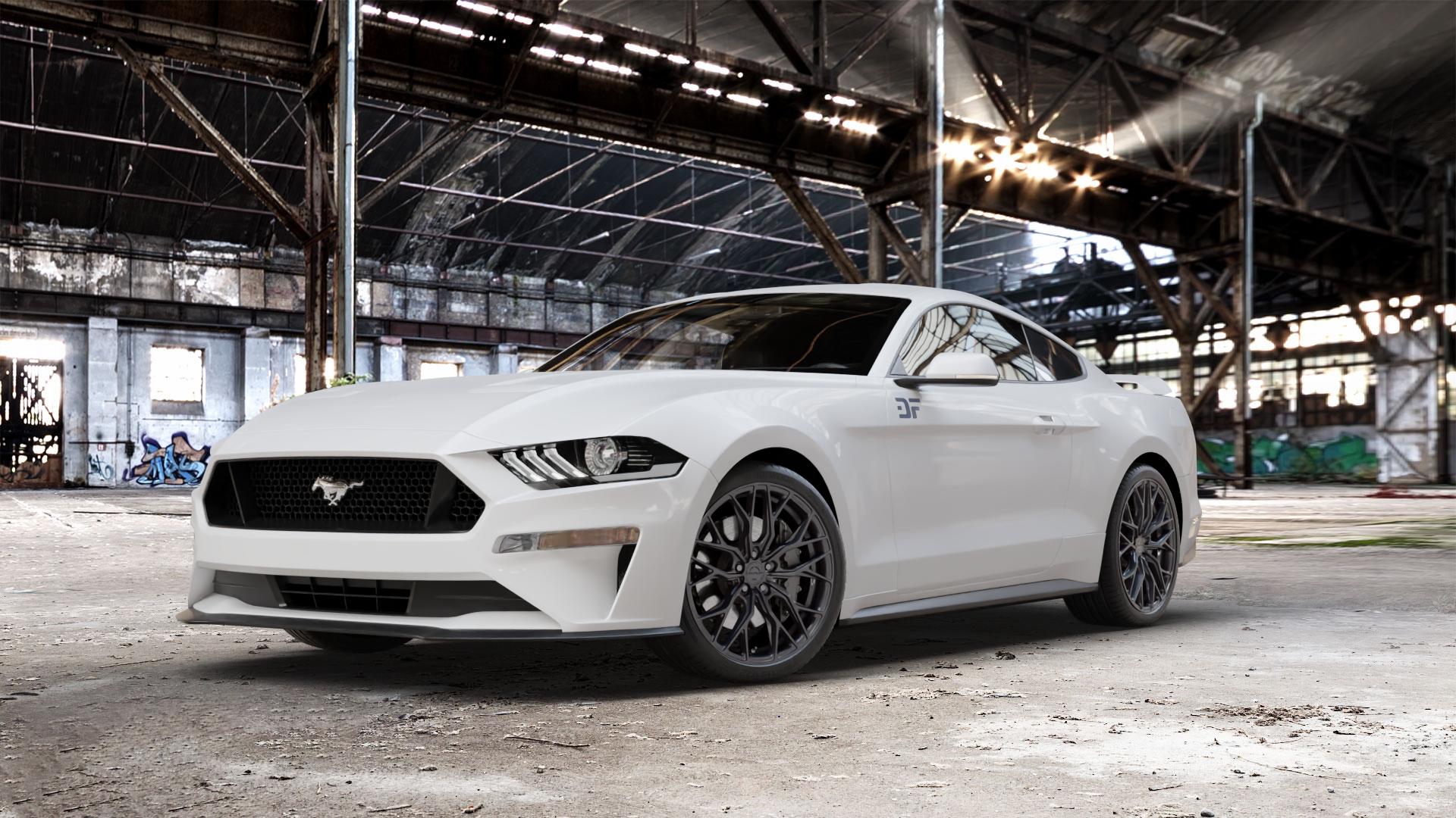 Concaver CVR1 Carbon Graphite Felge mit Reifen grau schwarz in 20Zoll Winterfelge Alufelge auf weissem Ford Mustang VI Coupe Typ LAE Facelift ⬇️ mit 15mm Tieferlegung ⬇️ Old Industrial Hall_max_5300mm_2024 Frontansicht_1