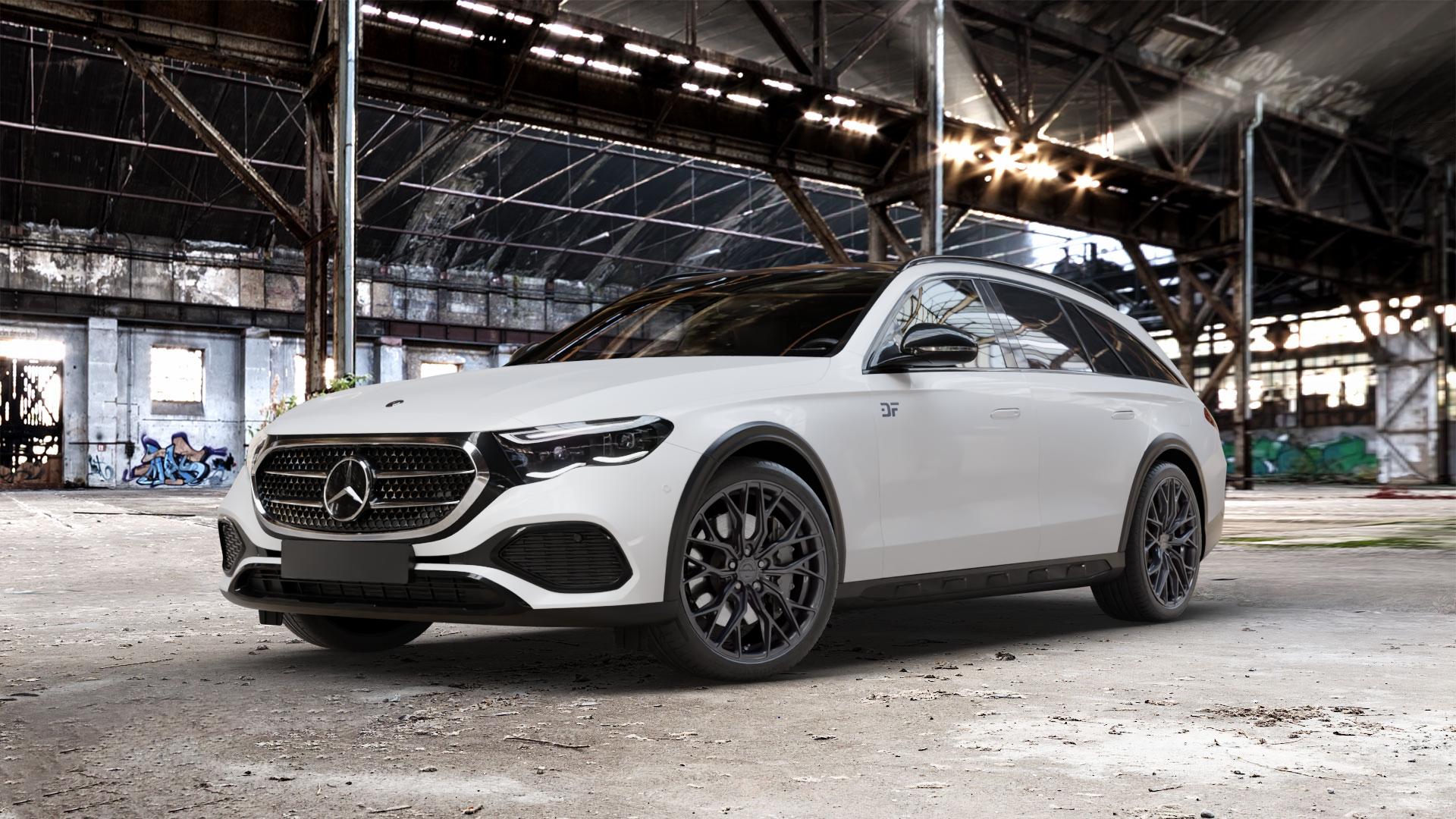 Concaver CVR1 Carbon Graphite Felge mit Reifen grau schwarz in 20Zoll Winterfelge Alufelge auf weissem Mercedes E-Klasse Typ S214 All-Terrain Coupe ⬇️ mit 15mm Tieferlegung ⬇️ Old Industrial Hall_max_5300mm_2024 Frontansicht_1