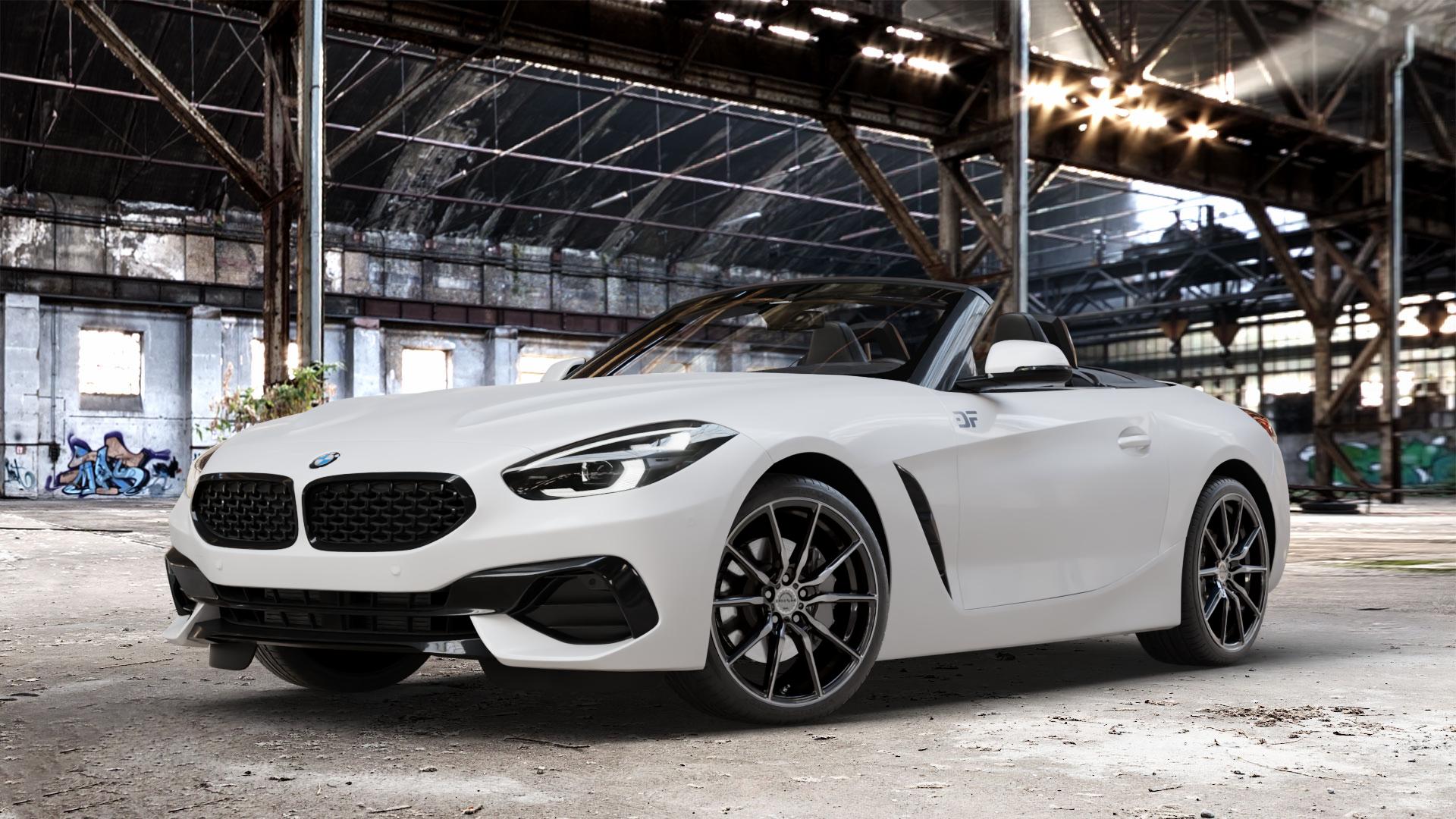 Concaver CVR4 Double Tinted Black Felge mit Reifen schwarz in 19Zoll Winterfelge Alufelge auf weissem BMW Z4 Roadster Typ G29 (G4Z) Z1 Z8 ⬇️ mit 15mm Tieferlegung ⬇️ Old Industrial Hall_max_4400mm_2024 Frontansicht_1