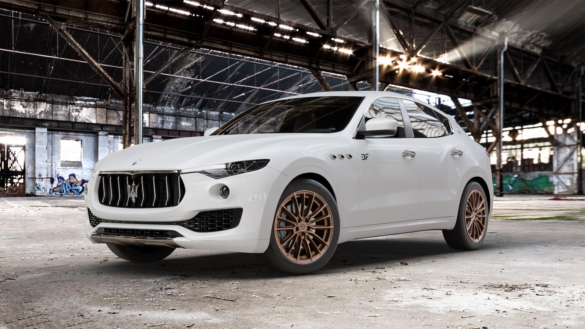 Concaver CVR7 Brushed Bronze Felge mit Reifen in 20Zoll Winterfelge Alufelge auf weissem Maserati Levante Typ M156 ⬇️ mit 15mm Tieferlegung ⬇️ Old Industrial Hall_max_5300mm_2024 Frontansicht_1