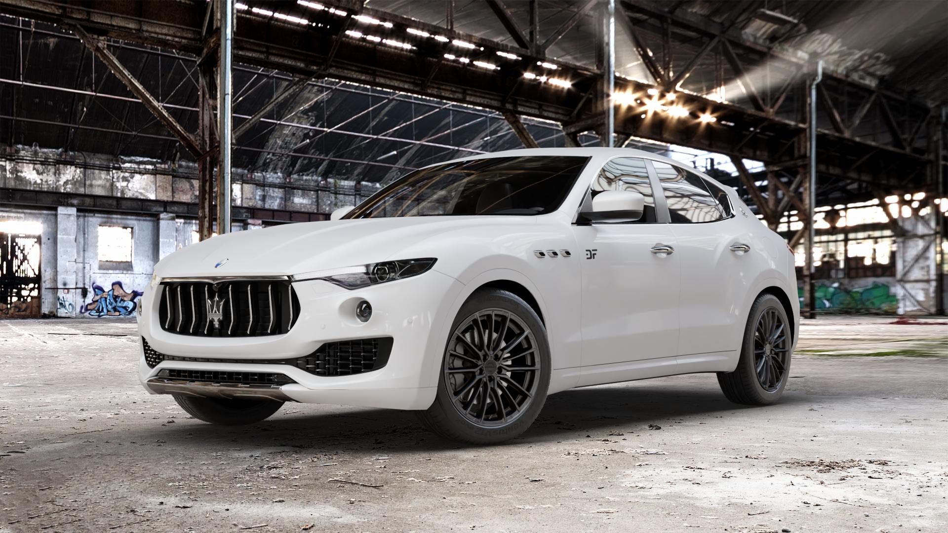 Concaver CVR7 Carbon Graphite Felge mit Reifen grau in 20Zoll Winterfelge Alufelge auf weissem Maserati Levante Typ M156 ⬇️ mit 15mm Tieferlegung ⬇️ Old Industrial Hall_max_5300mm_2024 Frontansicht_1