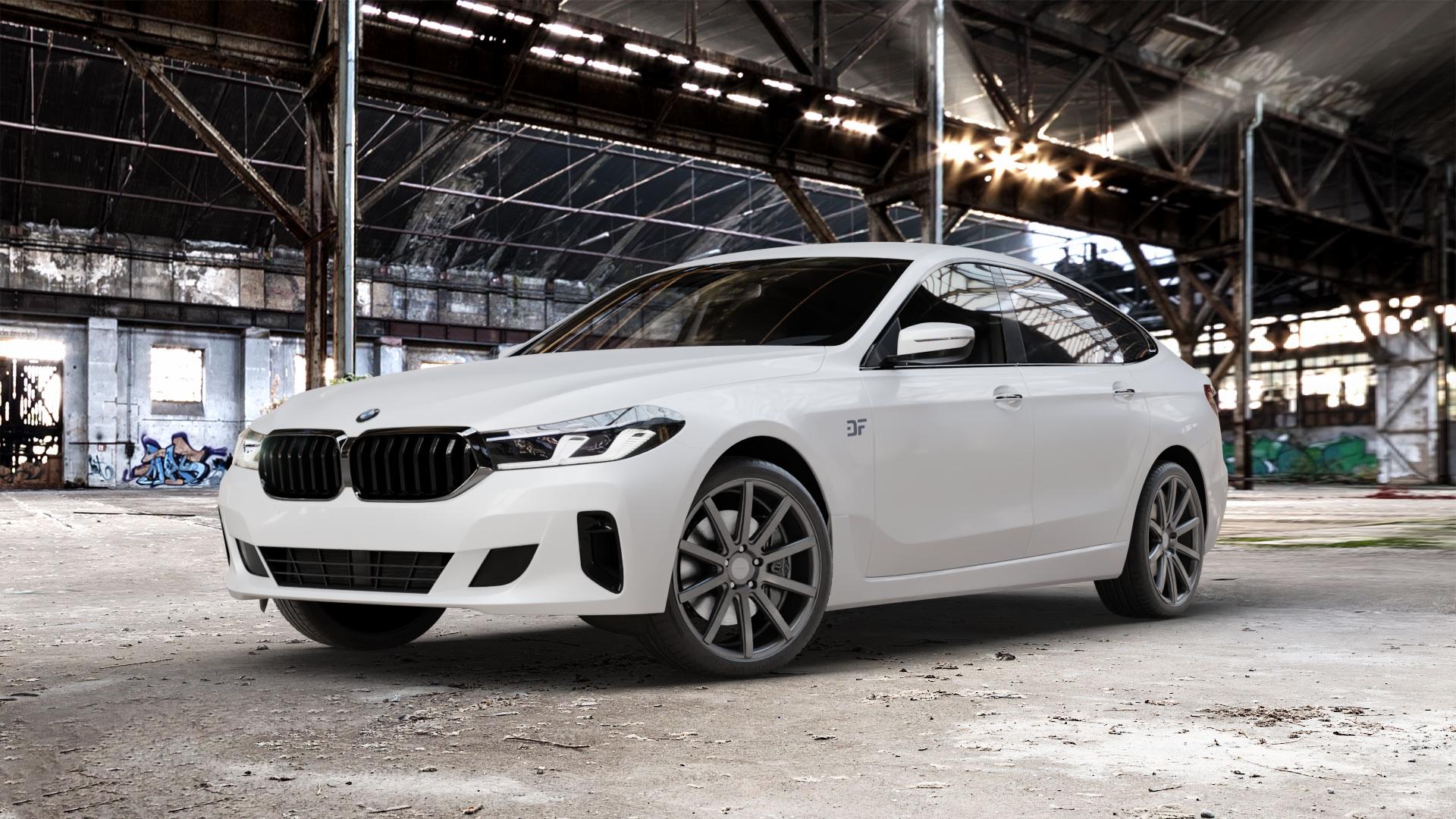 Corspeed Deville Gunmetal Felge mit Reifen grau in 20Zoll Winterfelge Alufelge auf weissem BMW 6er G32 Gran Turismo (G6GT) Facelift ⬇️ mit 15mm Tieferlegung ⬇️ Old Industrial Hall_max_5300mm_2024 Frontansicht_1