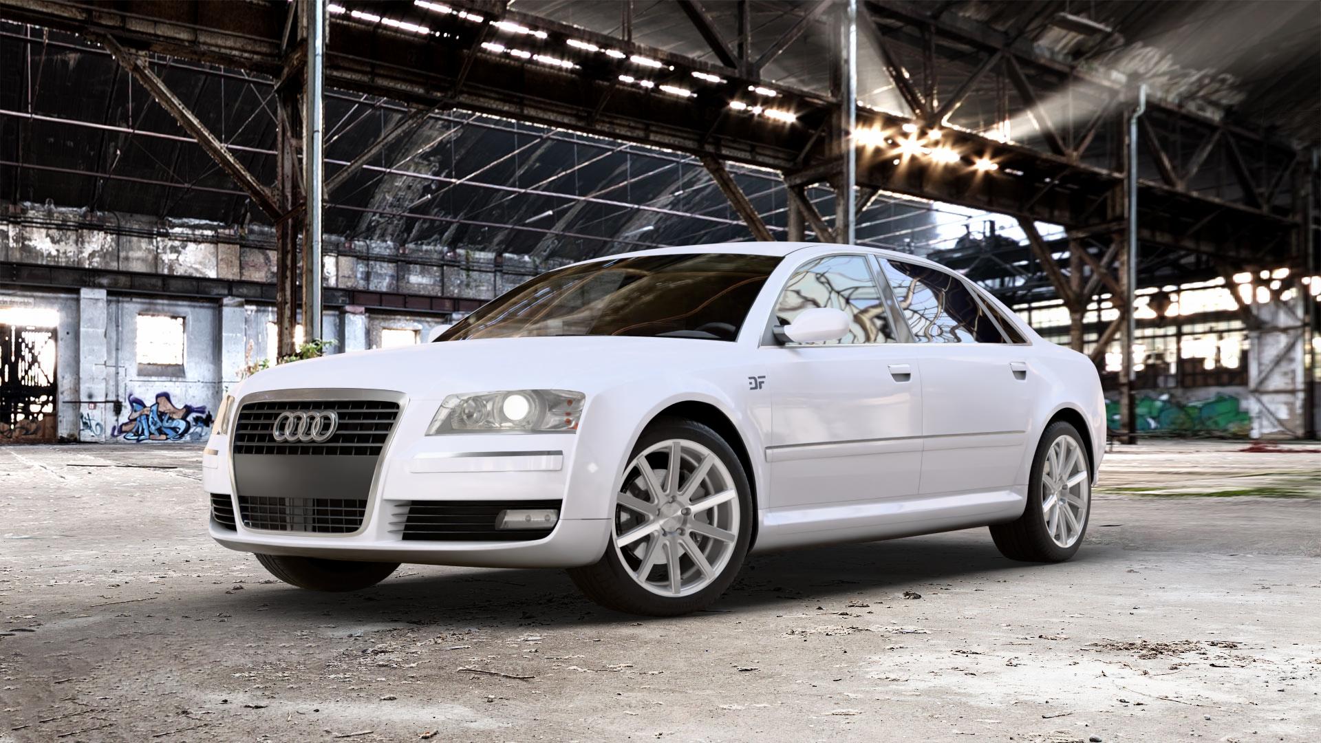 Corspeed Deville Silver-brushed-Surface Felge mit Reifen silber in 19Zoll Winterfelge Alufelge auf weissem Audi A8 Typ D3/4E 3,7l quattro 206kW (280 PS) 4,2l 246kW (334 3,0l 162kW (220 3,2l FSI 191kW (260 TDI 155kW (211 171kW (232 4,0l 202kW (275 240kW (326 2,8l 154kW ⬇️ mit 15mm Tieferlegung ⬇️ Old Industrial Hall_max_5300mm_2024 Frontansicht_1