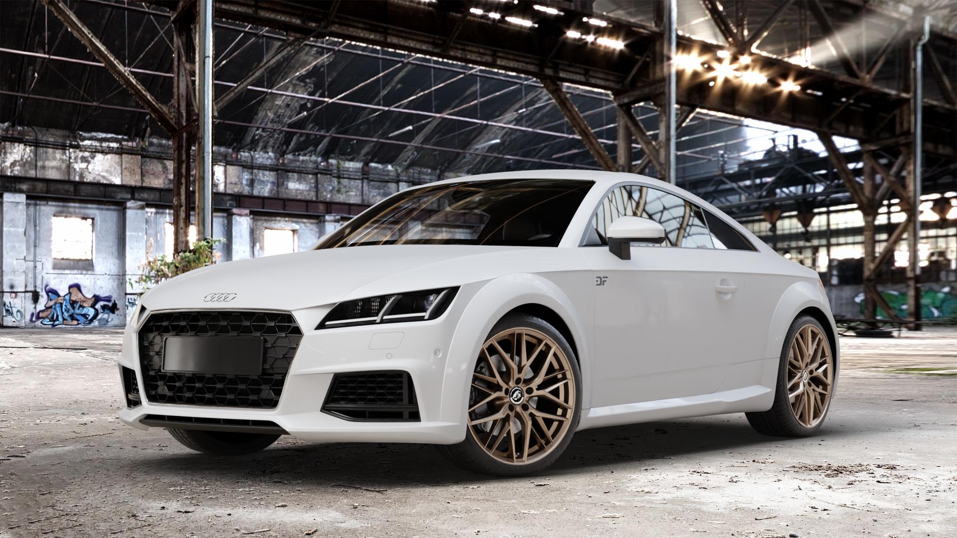 Damina Performance DM08 Bronze Matt Felge mit Reifen in 19Zoll Winterfelge Alufelge auf weissem Audi TT III Typ 8S Facelift (Coupé) (Roadster) ⬇️ mit 15mm Tieferlegung ⬇️ Old Industrial Hall_max_4400mm_2024 Frontansicht_1