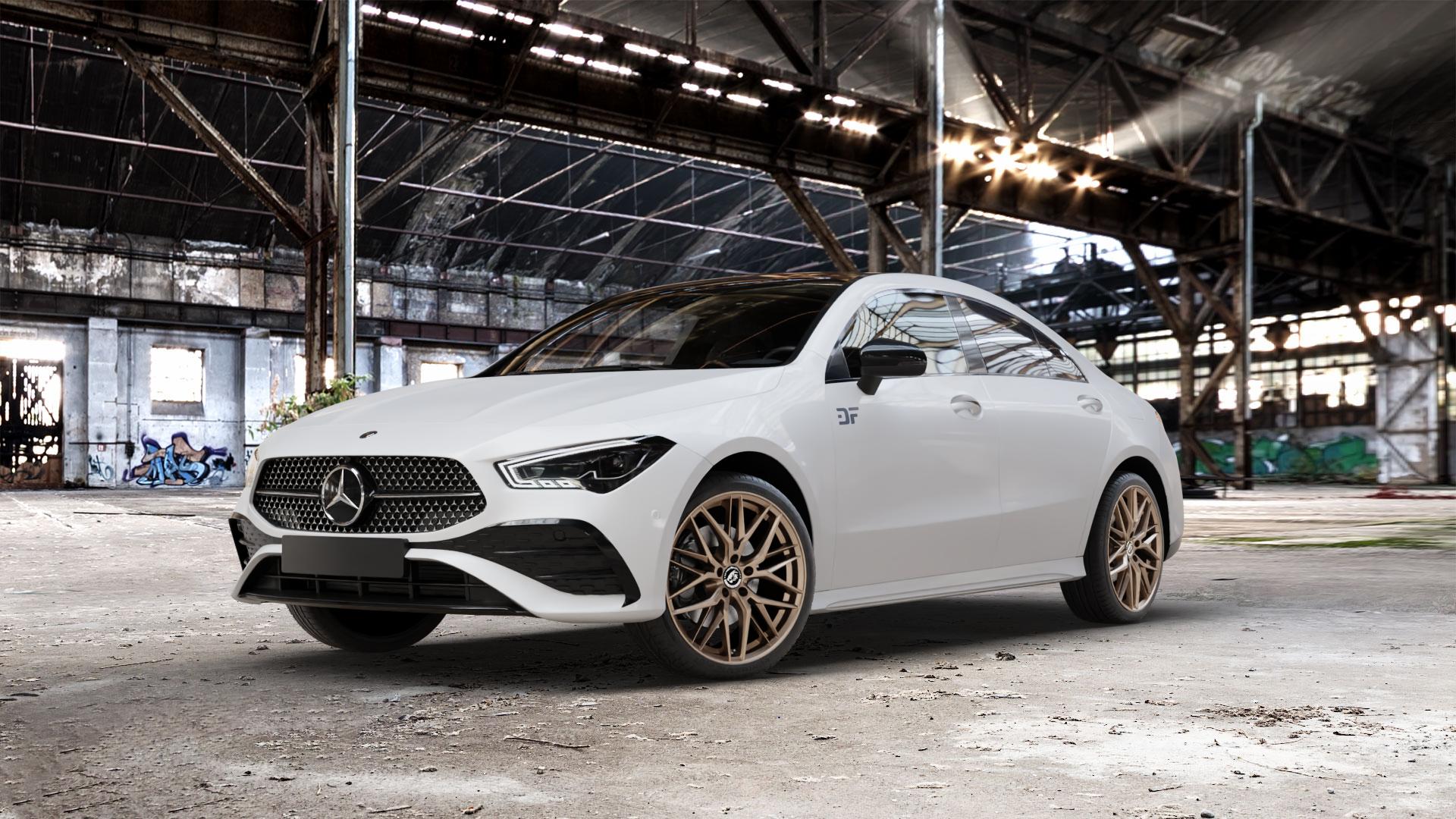 Damina Performance DM08 Bronze Matt Felge mit Reifen in 19Zoll Winterfelge Alufelge auf weissem Mercedes CLA-Klasse II Typ C118 (F2CLA) Facelift ⬇️ mit 15mm Tieferlegung ⬇️ Old Industrial Hall_max_5300mm_2024 Frontansicht_1