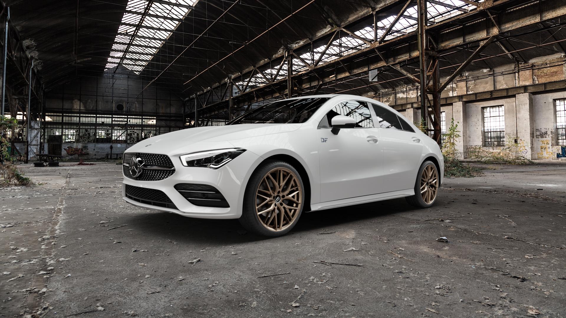 Damina Performance DM08 Bronze Matt Felge mit Reifen in 19Zoll Winterfelge Alufelge auf weissem Mercedes CLA-Klasse II Typ C118 (F2CLA) ⬇️ mit 15mm Tieferlegung ⬇️ Old Industrial Hall_max5000mm_2022 Frontansicht_1